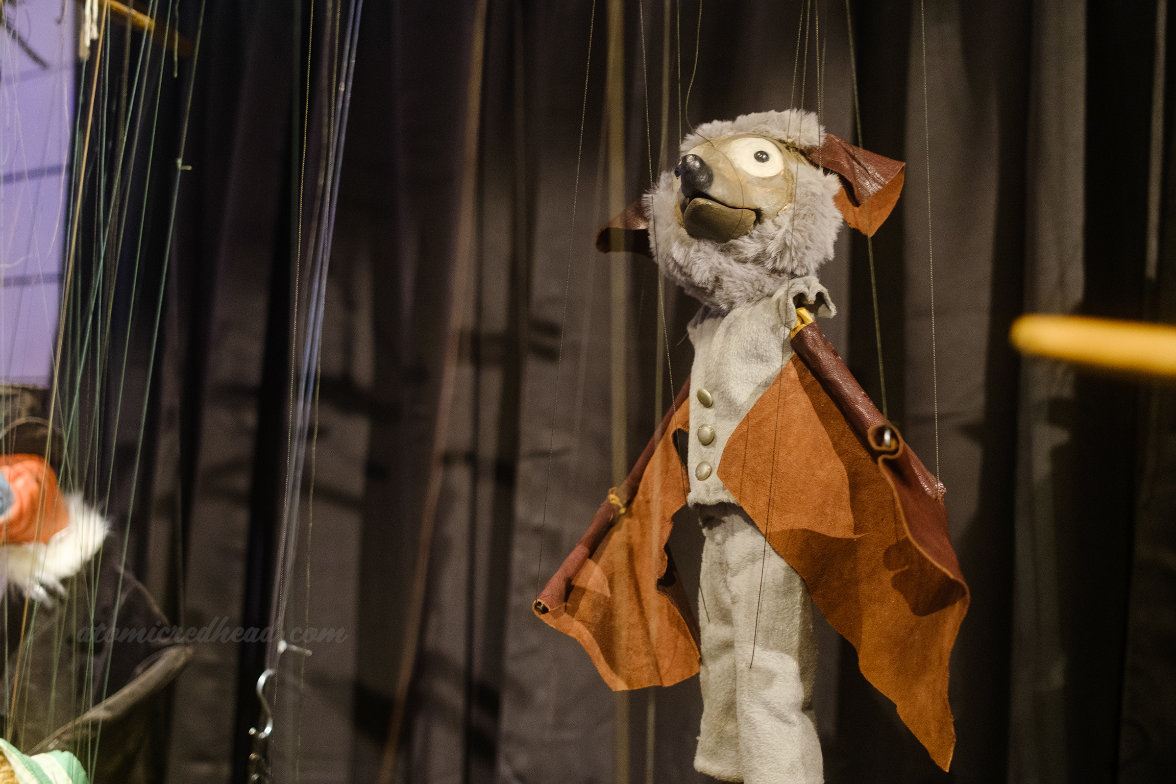 Close-up of a bat marionette used in The Wonderful World of Brother Buzz.