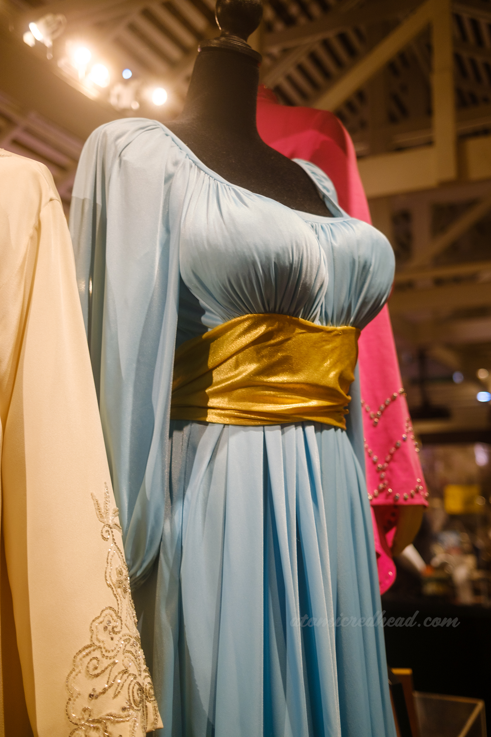 A gold and blue dress worn by Mae West on the show Mr. Ed.