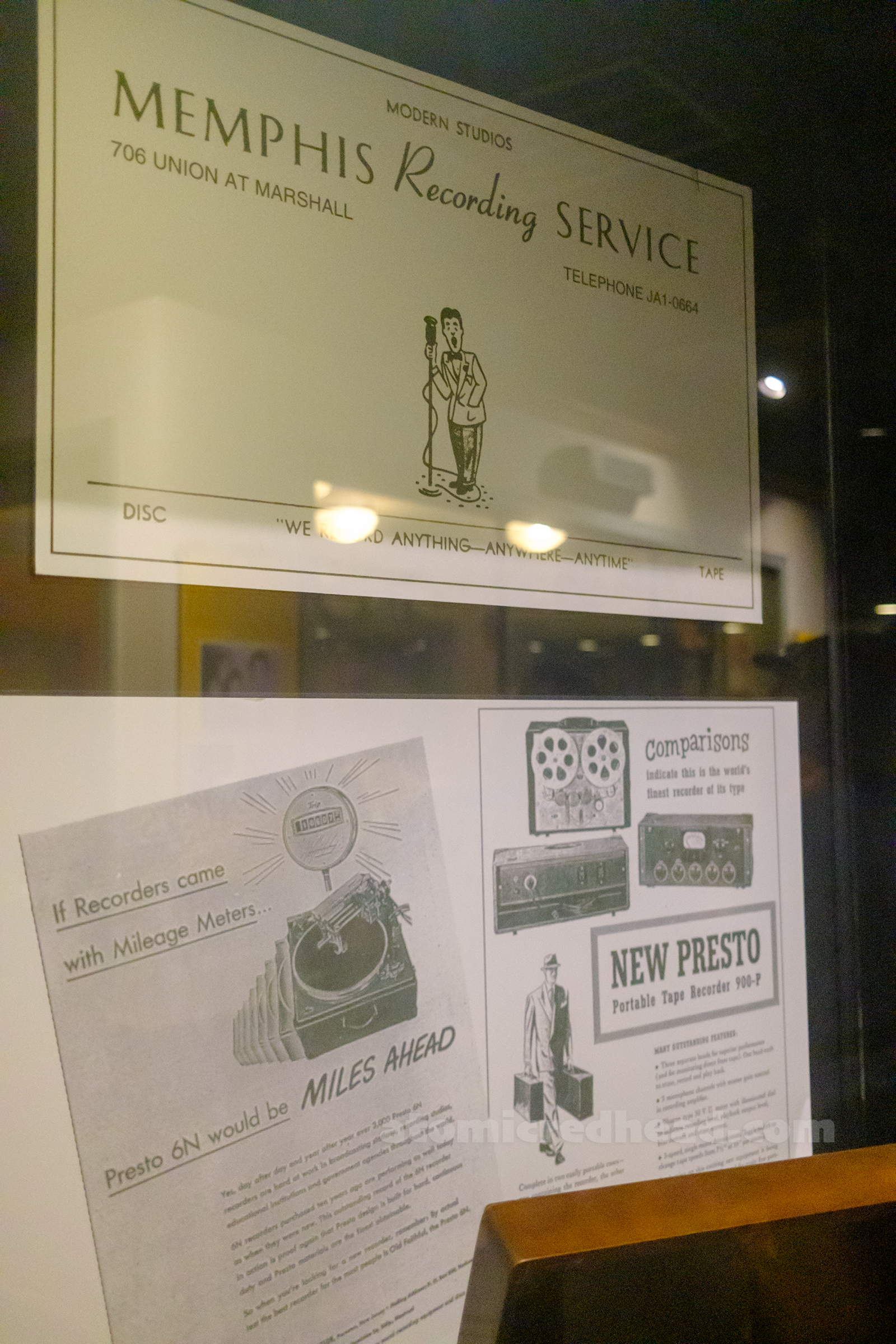 An enlarged business card for Memphis Recording Services.