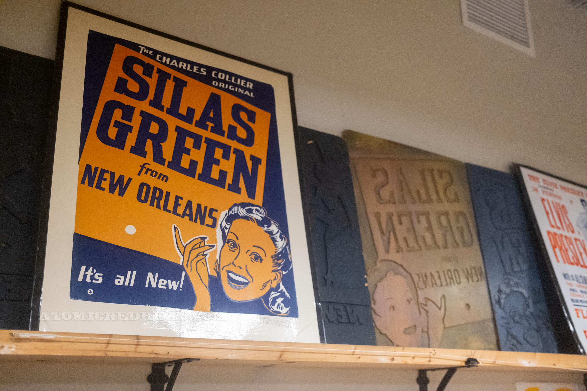 The poster and multiple printing blocks for a poster advertising Silas Green.