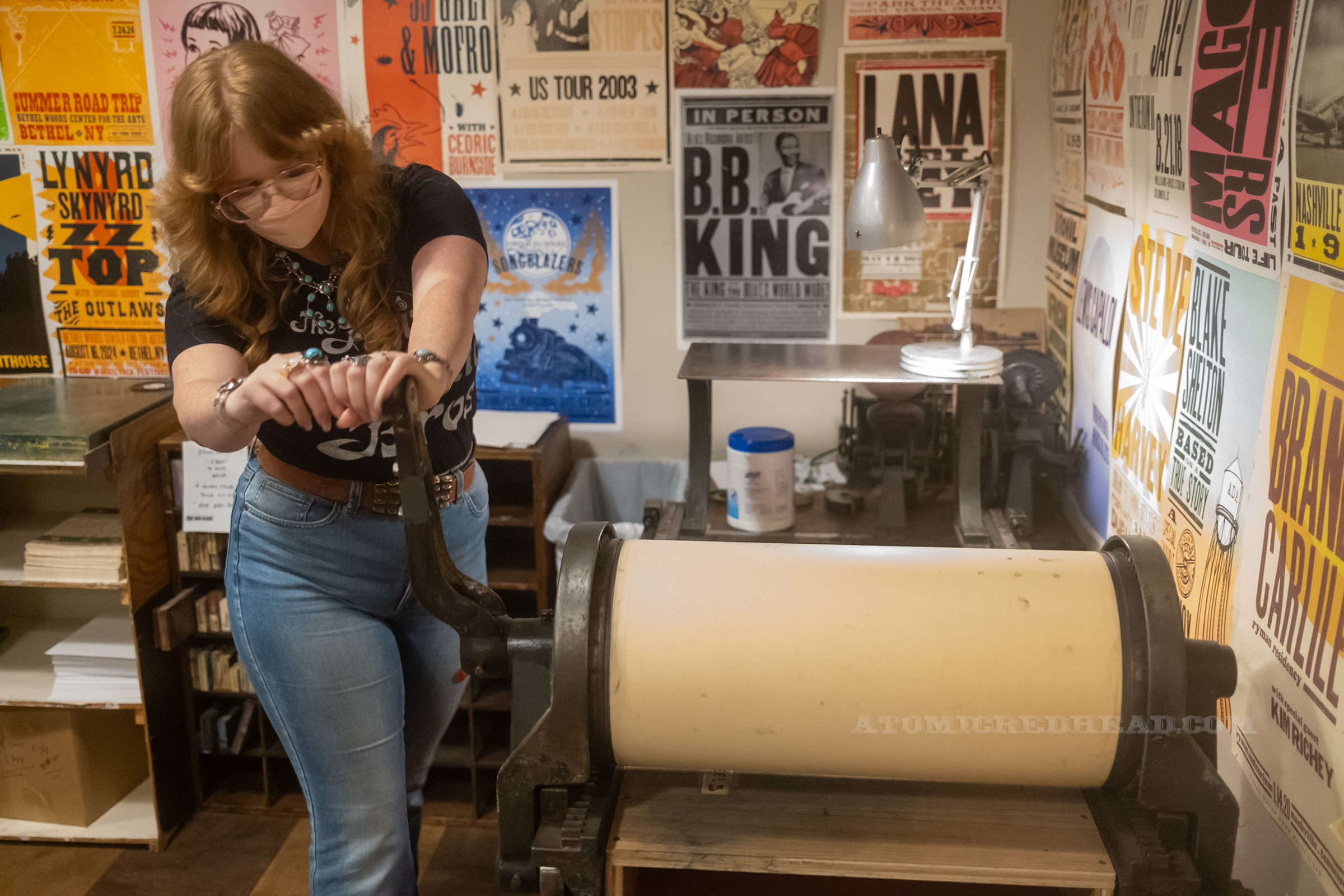 Myself using a small printing press.