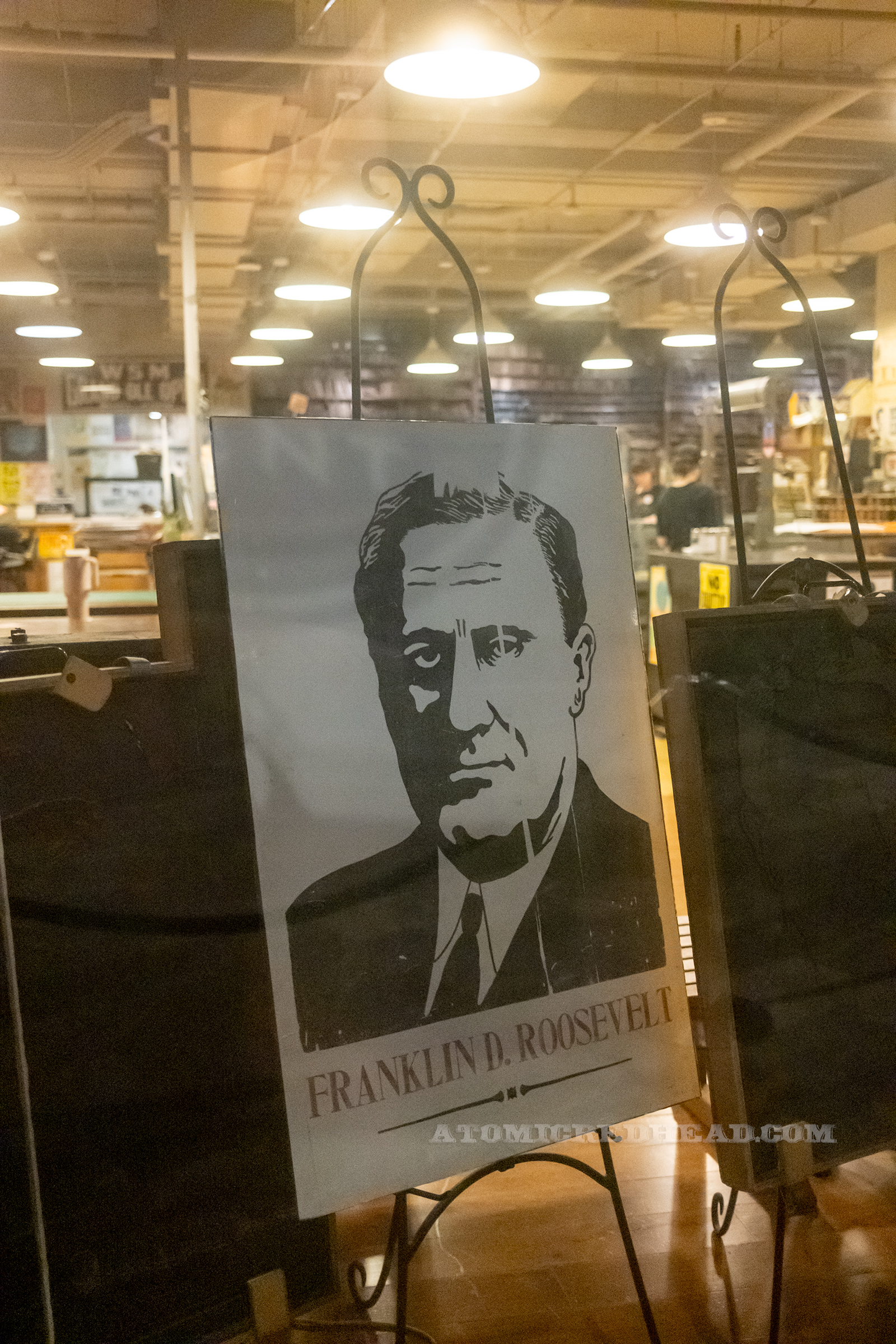A printing from a large block for FDR that was once cut and used for shelving.