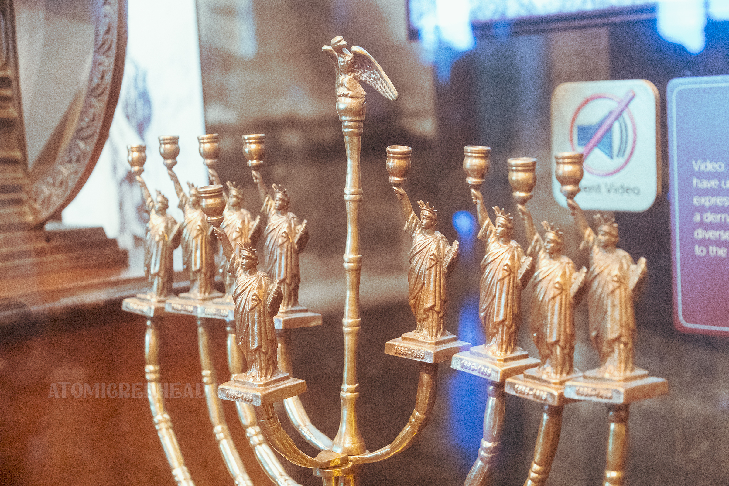 A menorah featuring the Statue of Liberty made for the 100th anniversary.