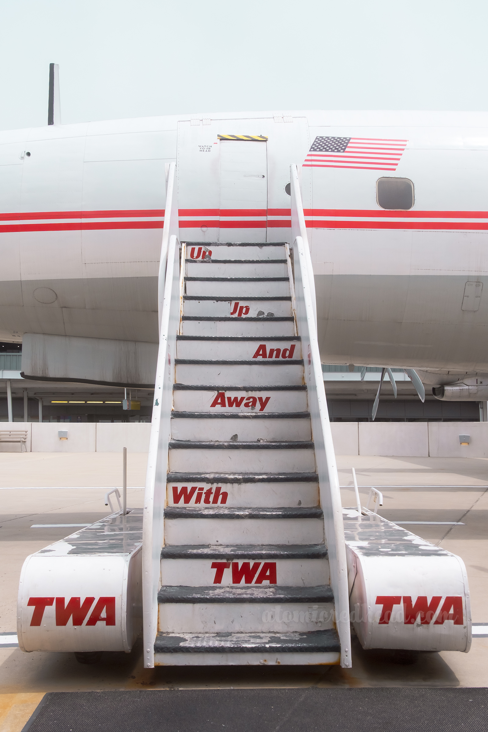 Staircase leading to the old "Connie" airplane turned bar.