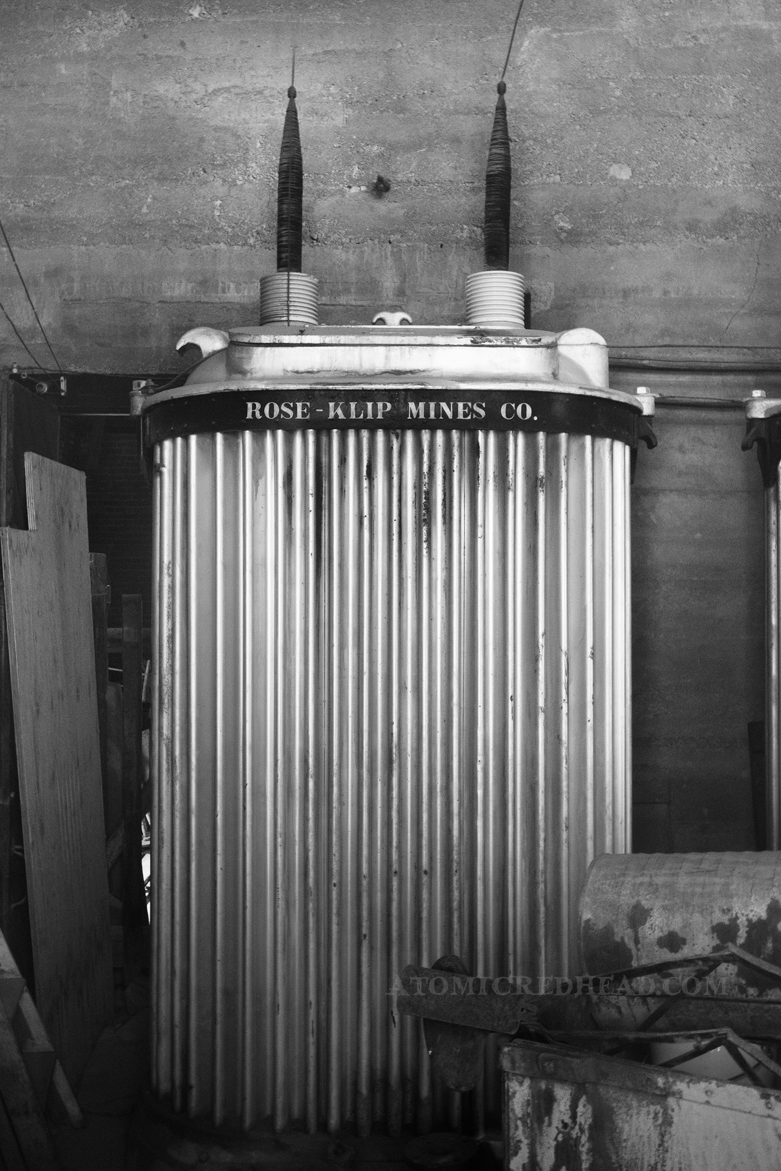 Inside the Hydro-Electric Power Substation, a large transformer that once provided power to the town.