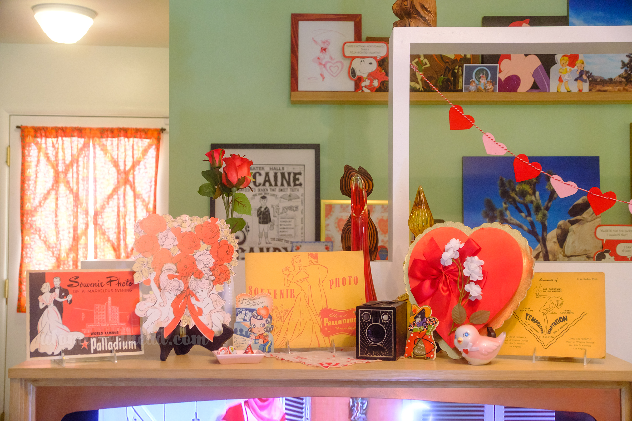 Close-up of a heart shaped chocolate box on top of our TV.