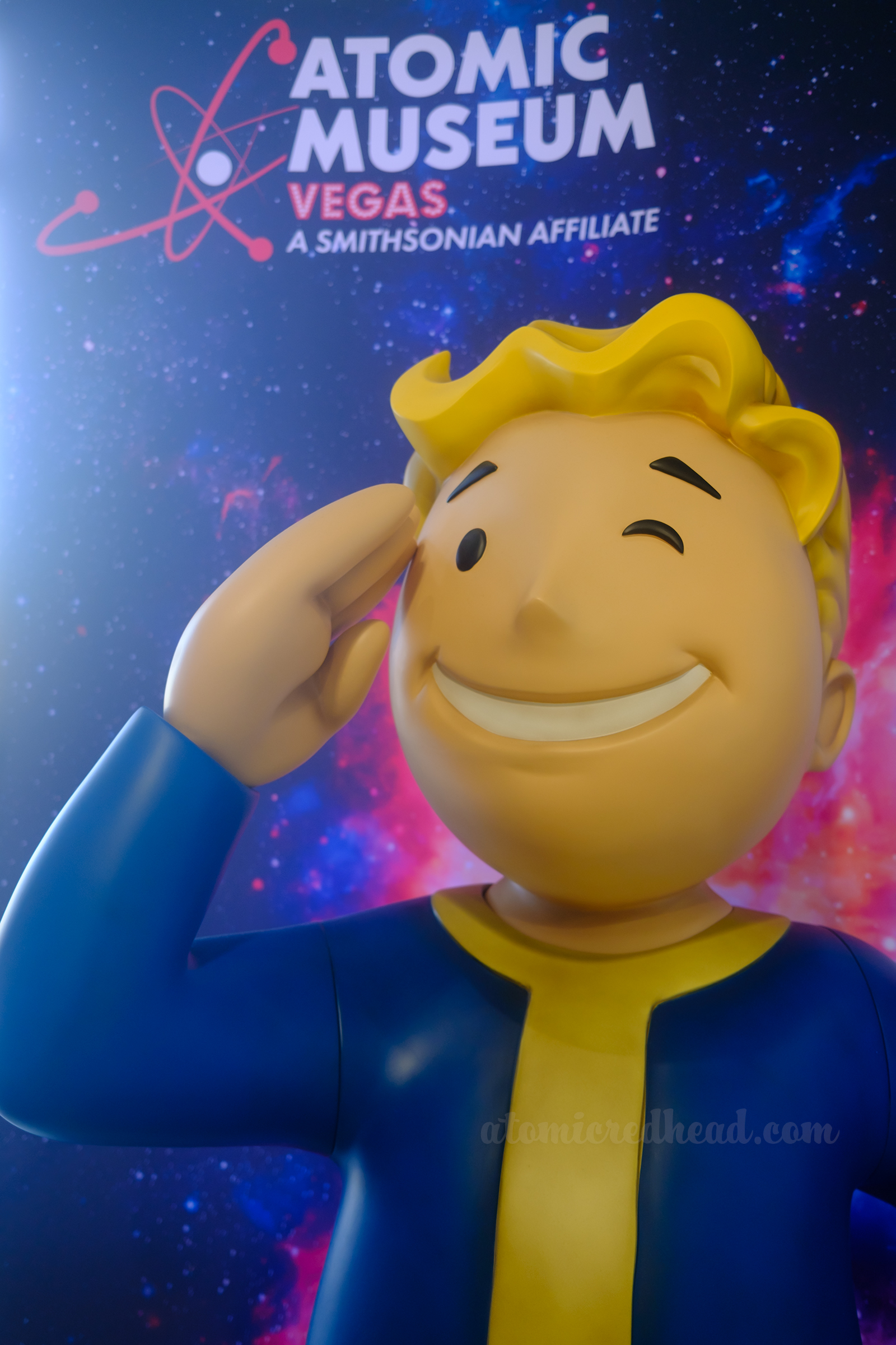 Close-up of the Fallout Boy statue.