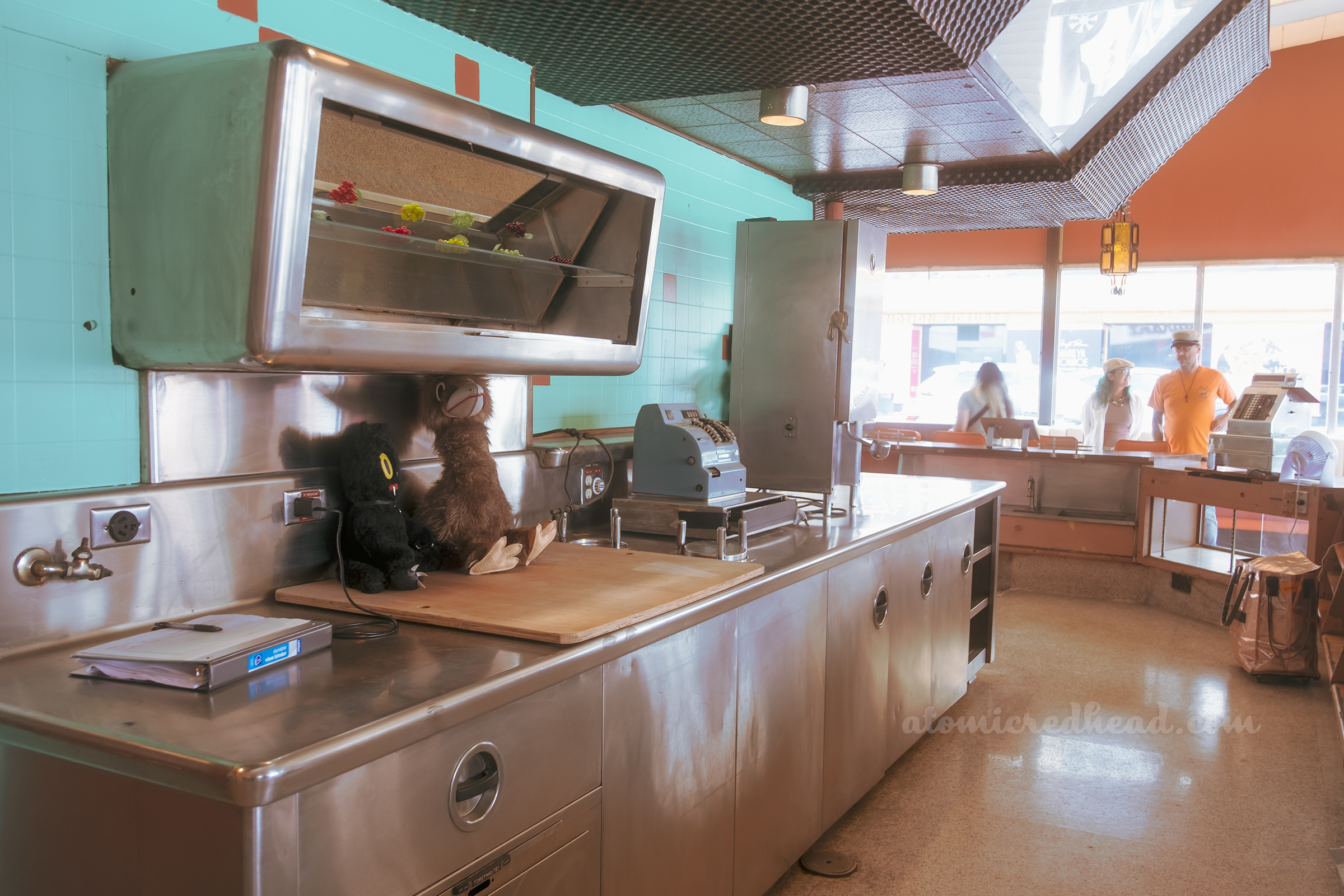 Vintage kitchen equipment still sits behind the counter.