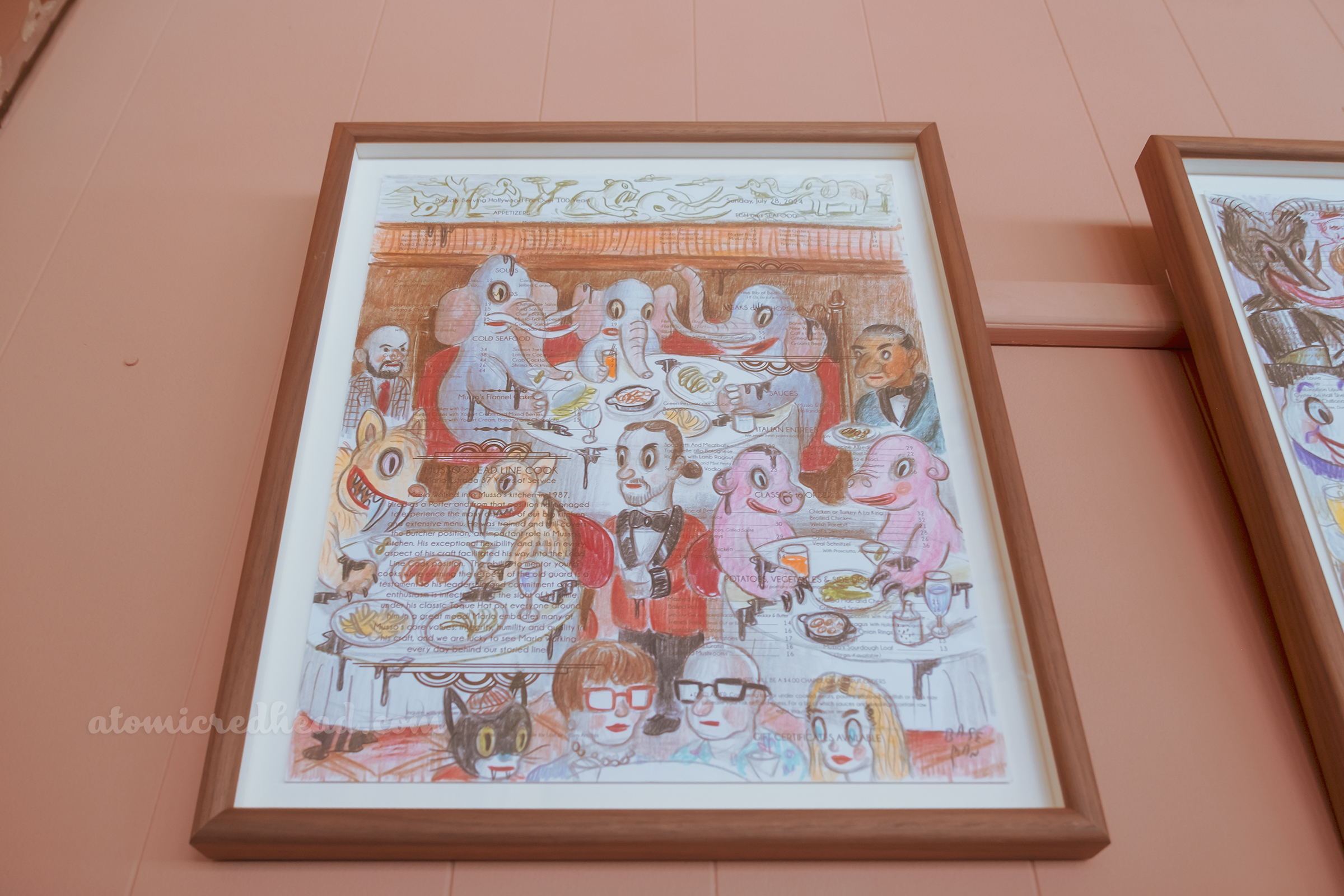 One of Baseman's works, this one features a collection of characters dining at Musso and Frank.