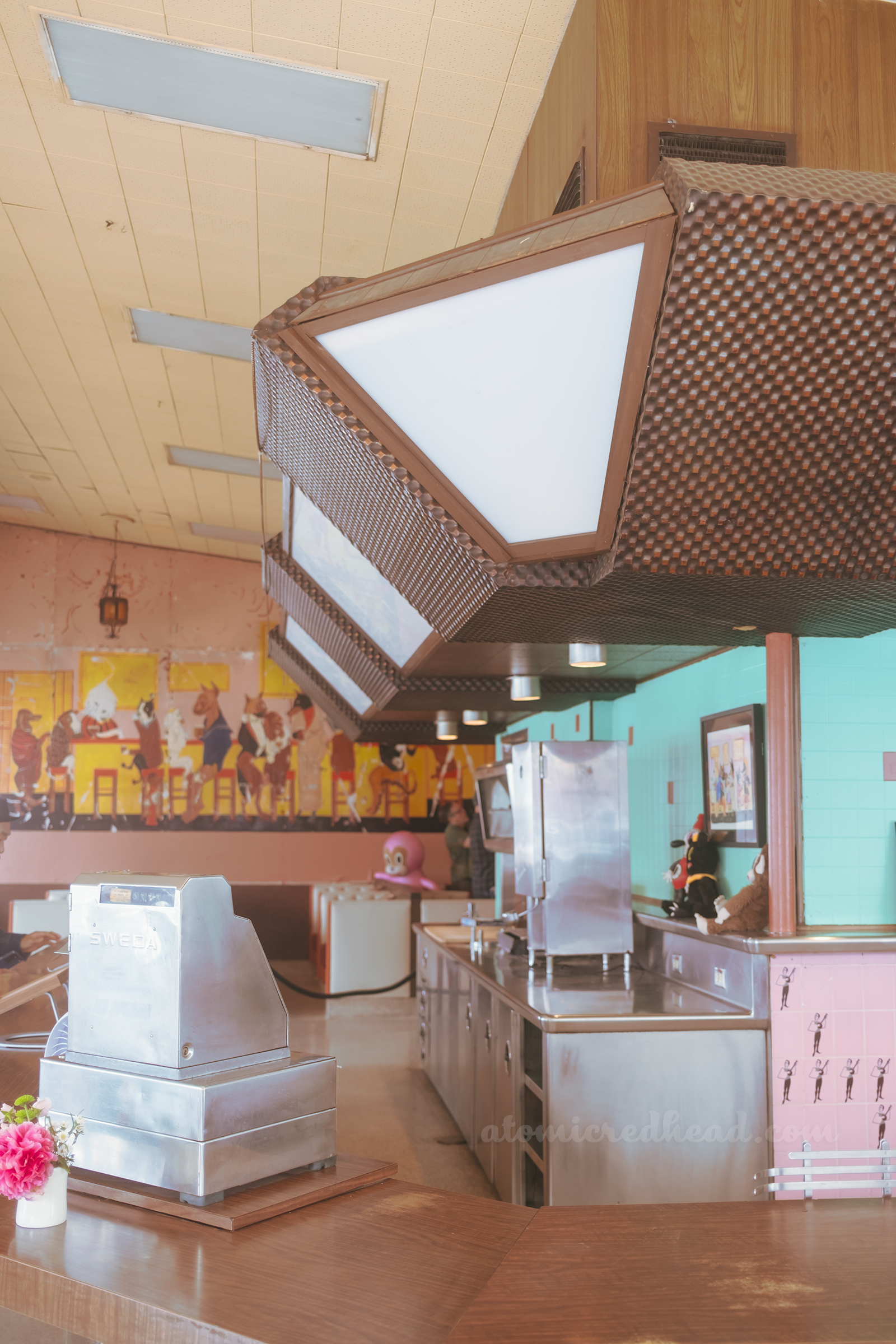View towards the massive dog mural.