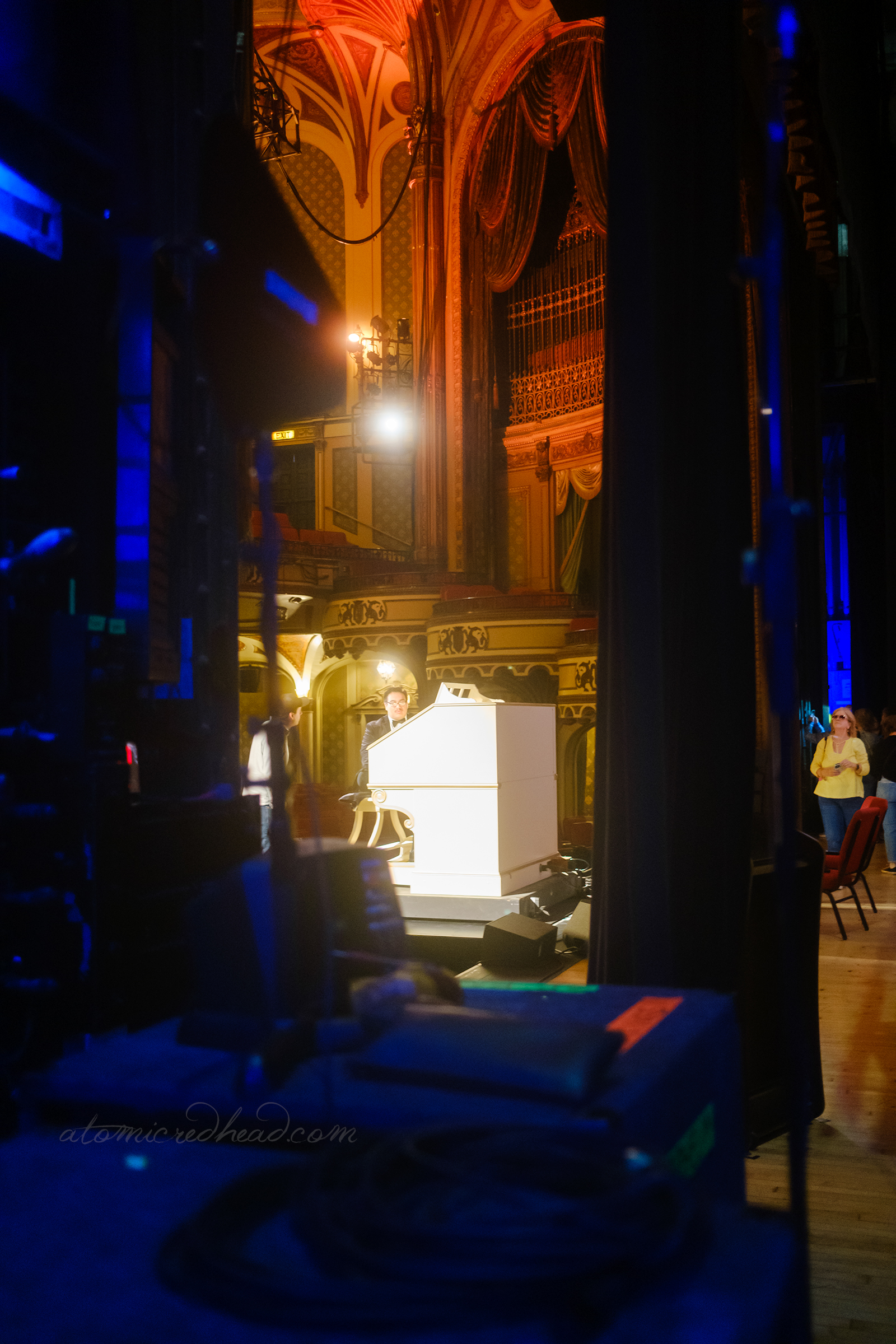 View of the organ player from the wings.