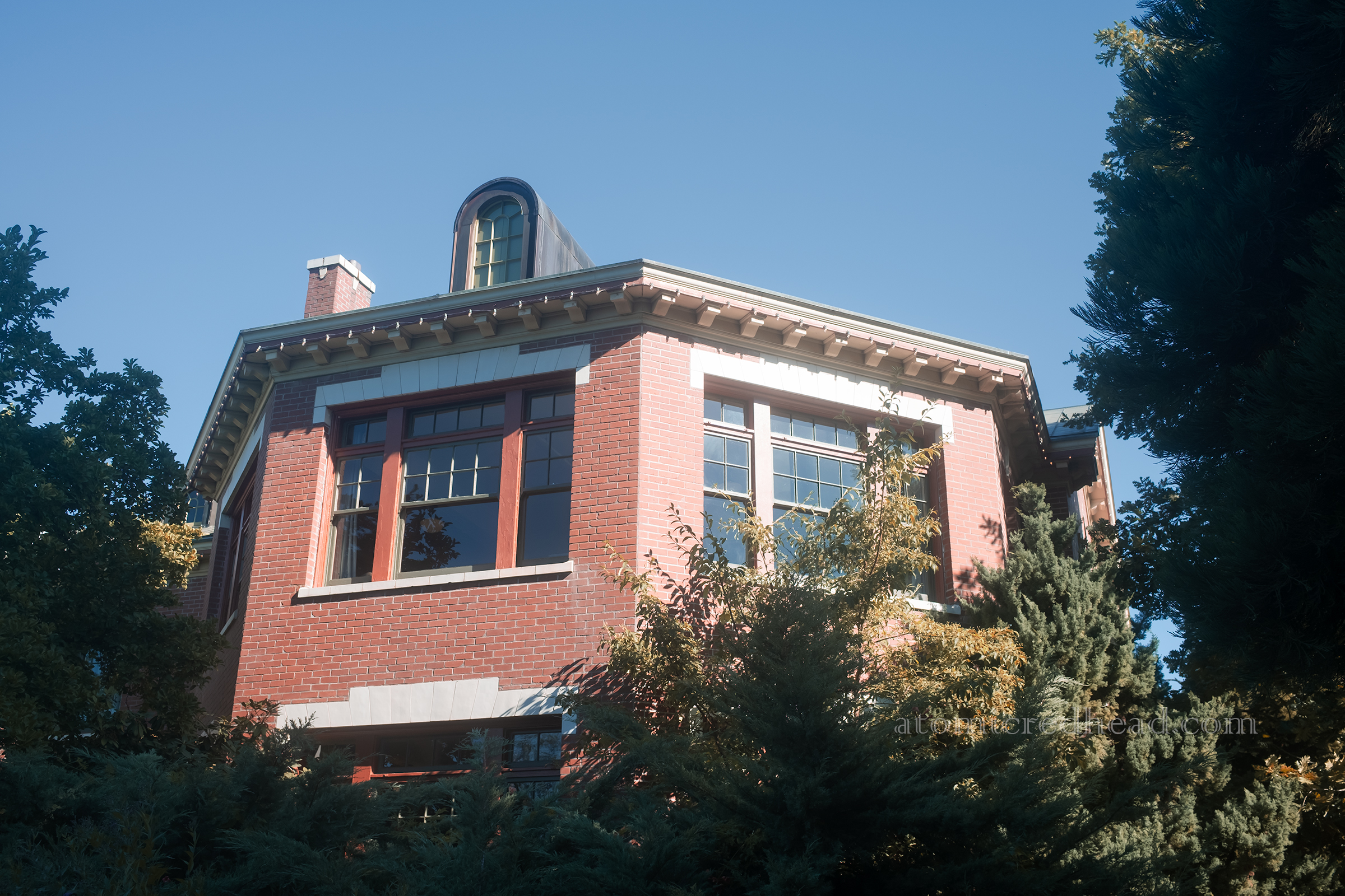 A close-up of windows on the side of the building.
