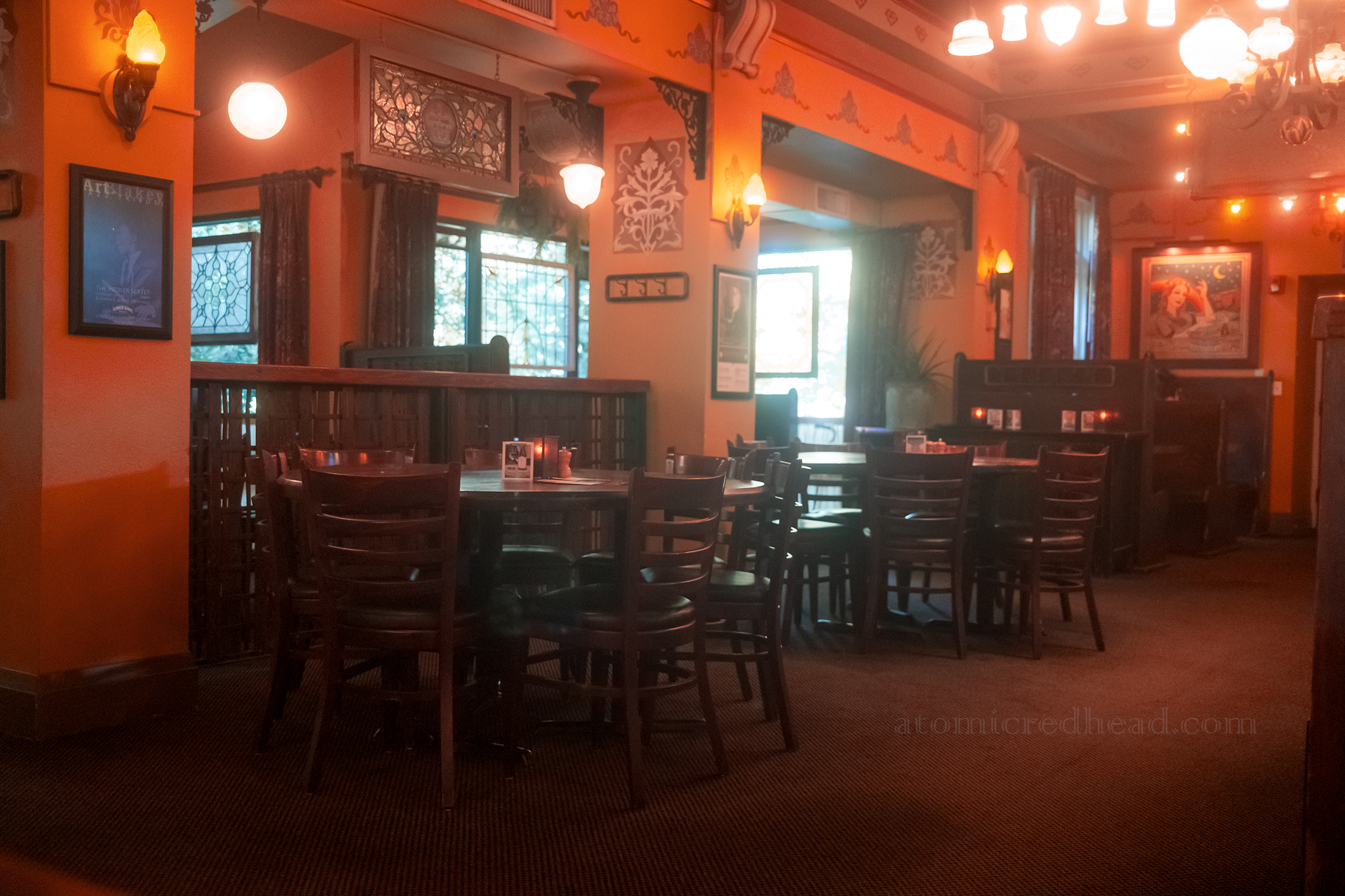 View of tables in the restaurant.