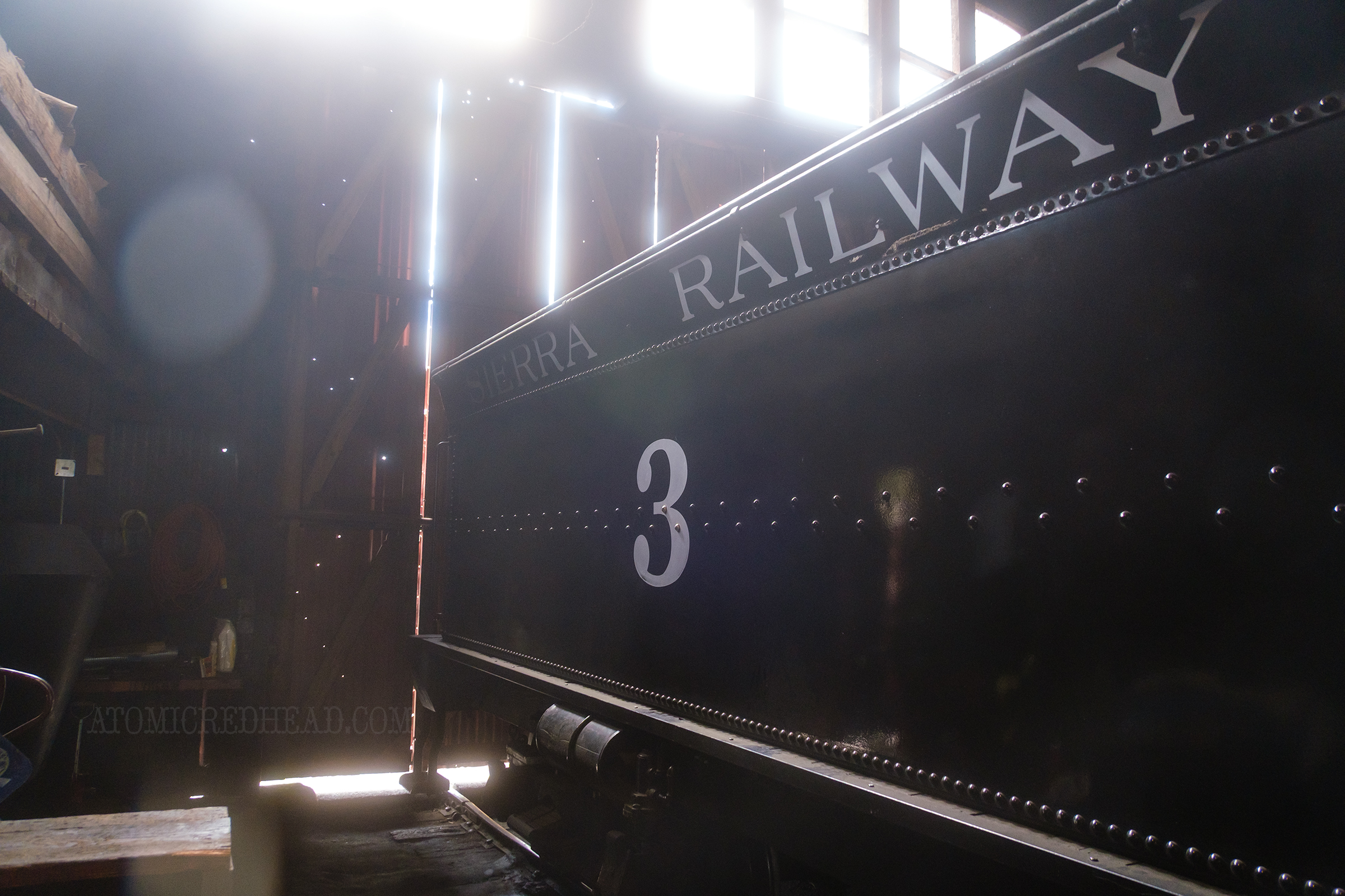 A view of the coal car inside the roundhouse
