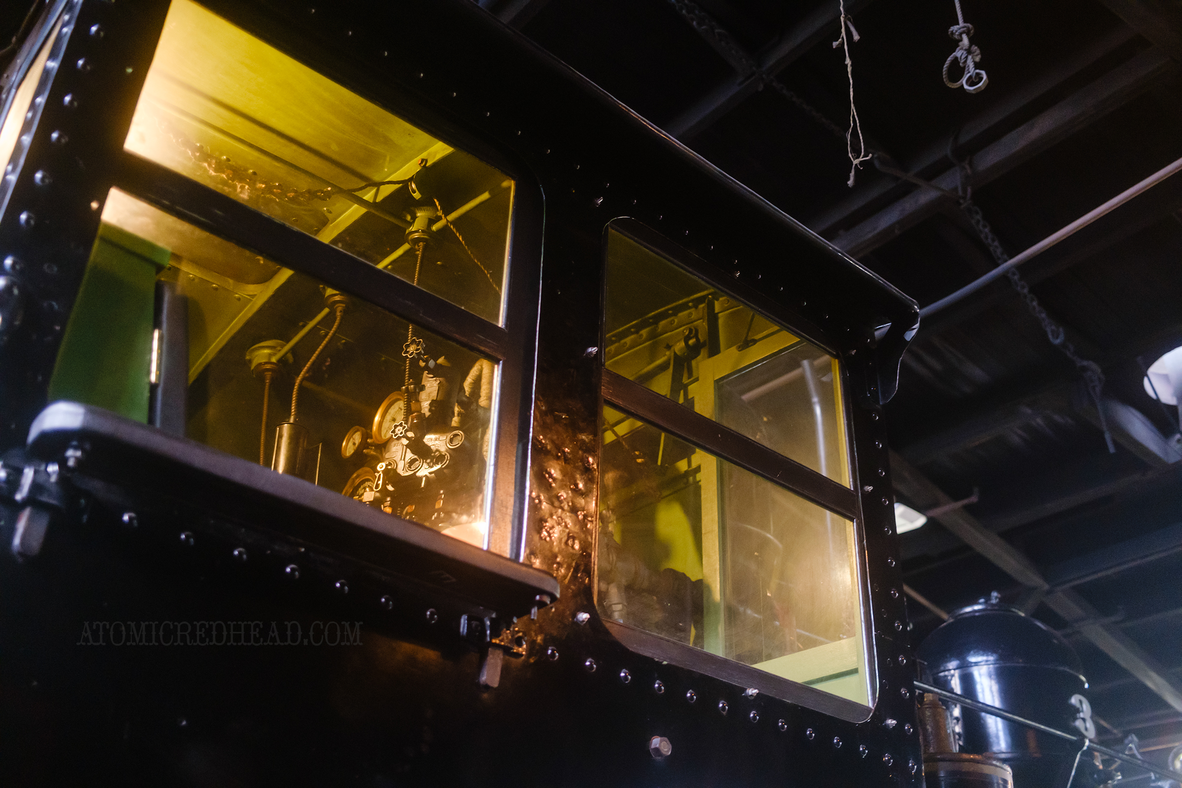 Amber light glows from within one of the cabs.