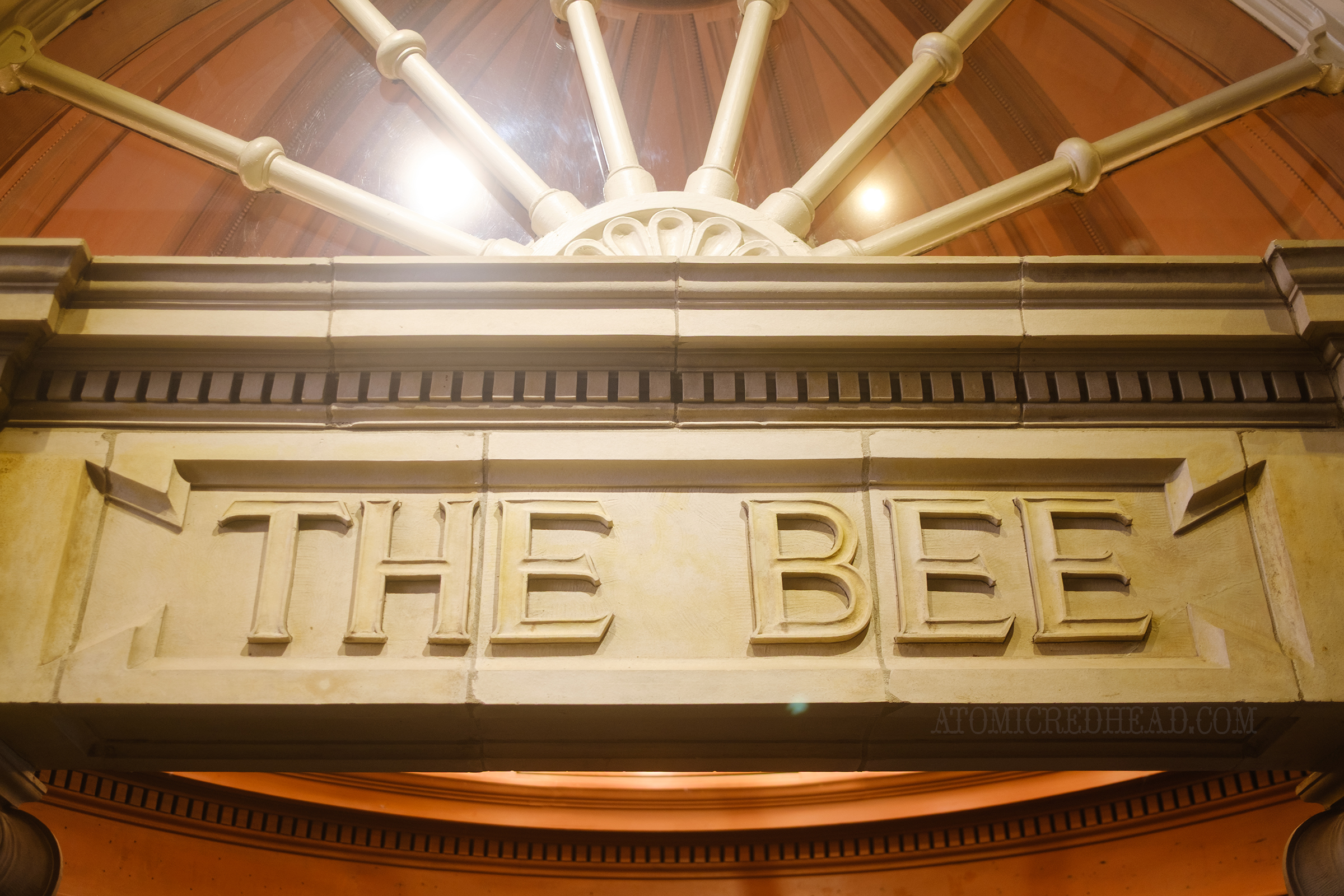 Sign reading "The Bee" from the old newspaper building.