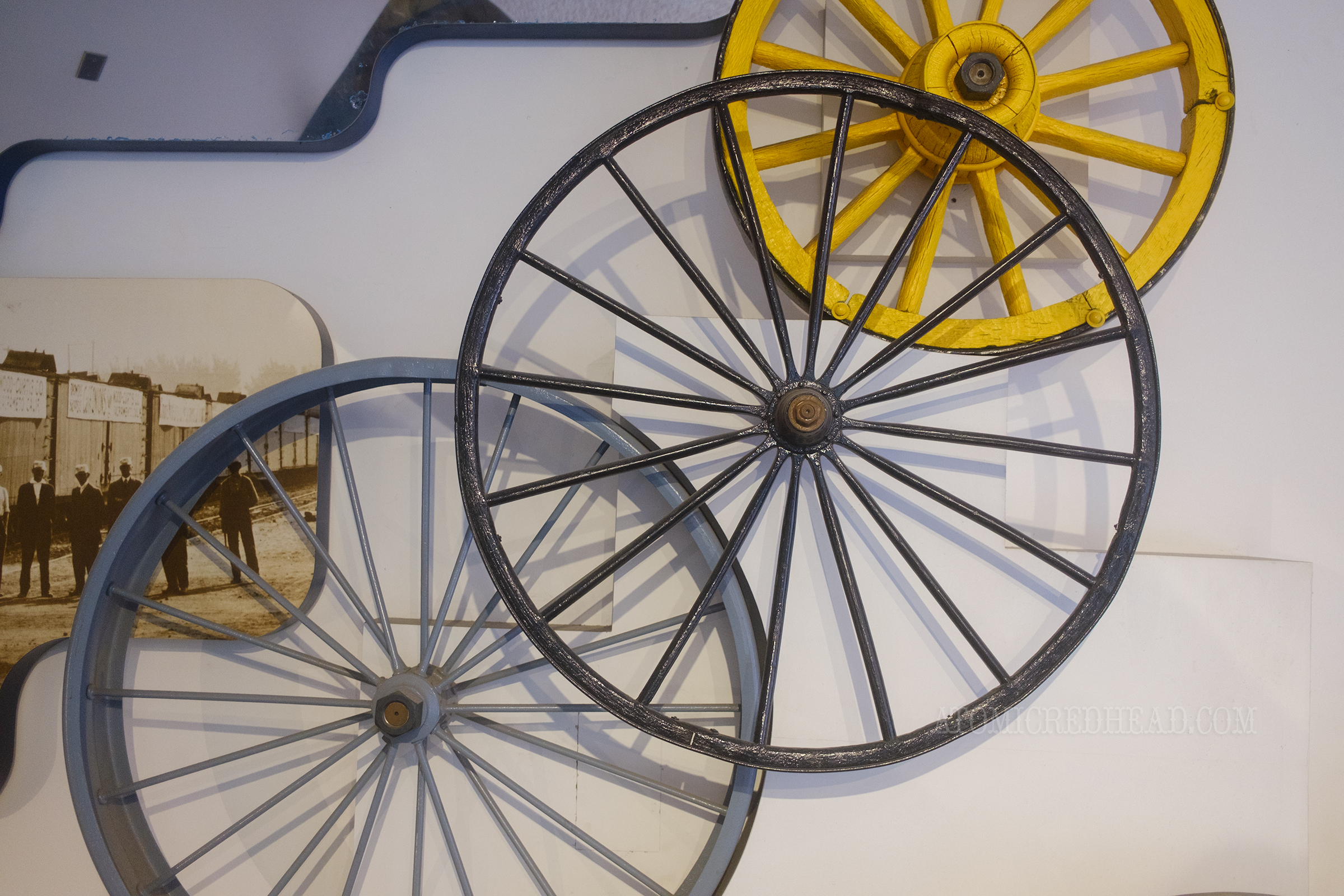 A collection of old wheels.