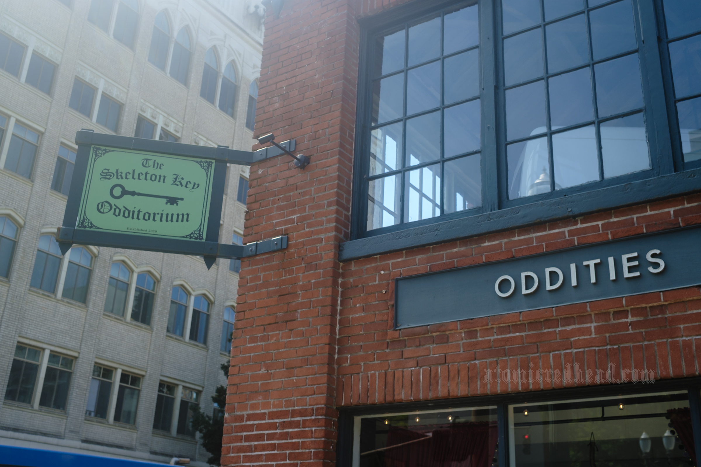 Sign reading "The Skeleton Key Odditorium"