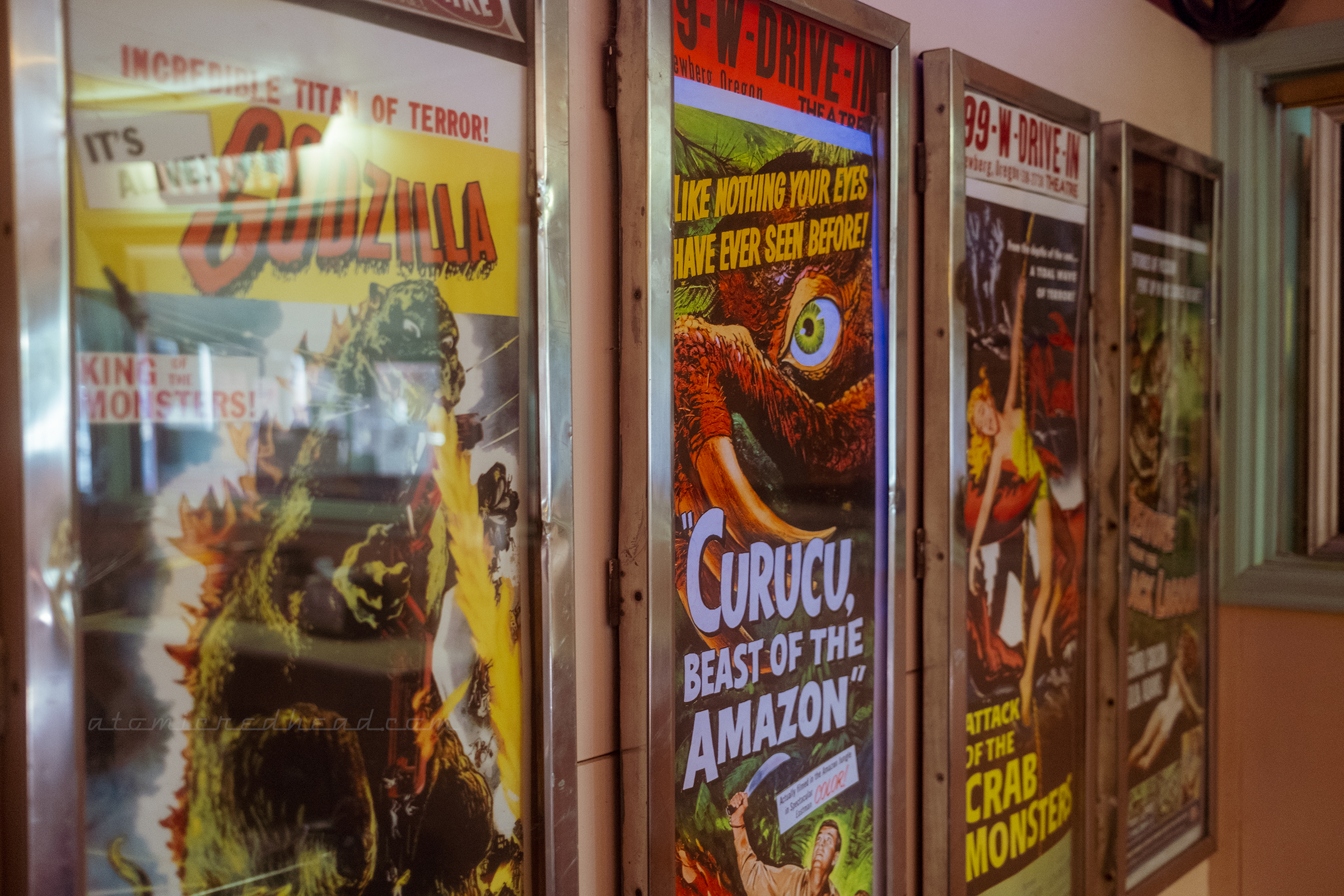 Vintage movie posters inside the concession stand.