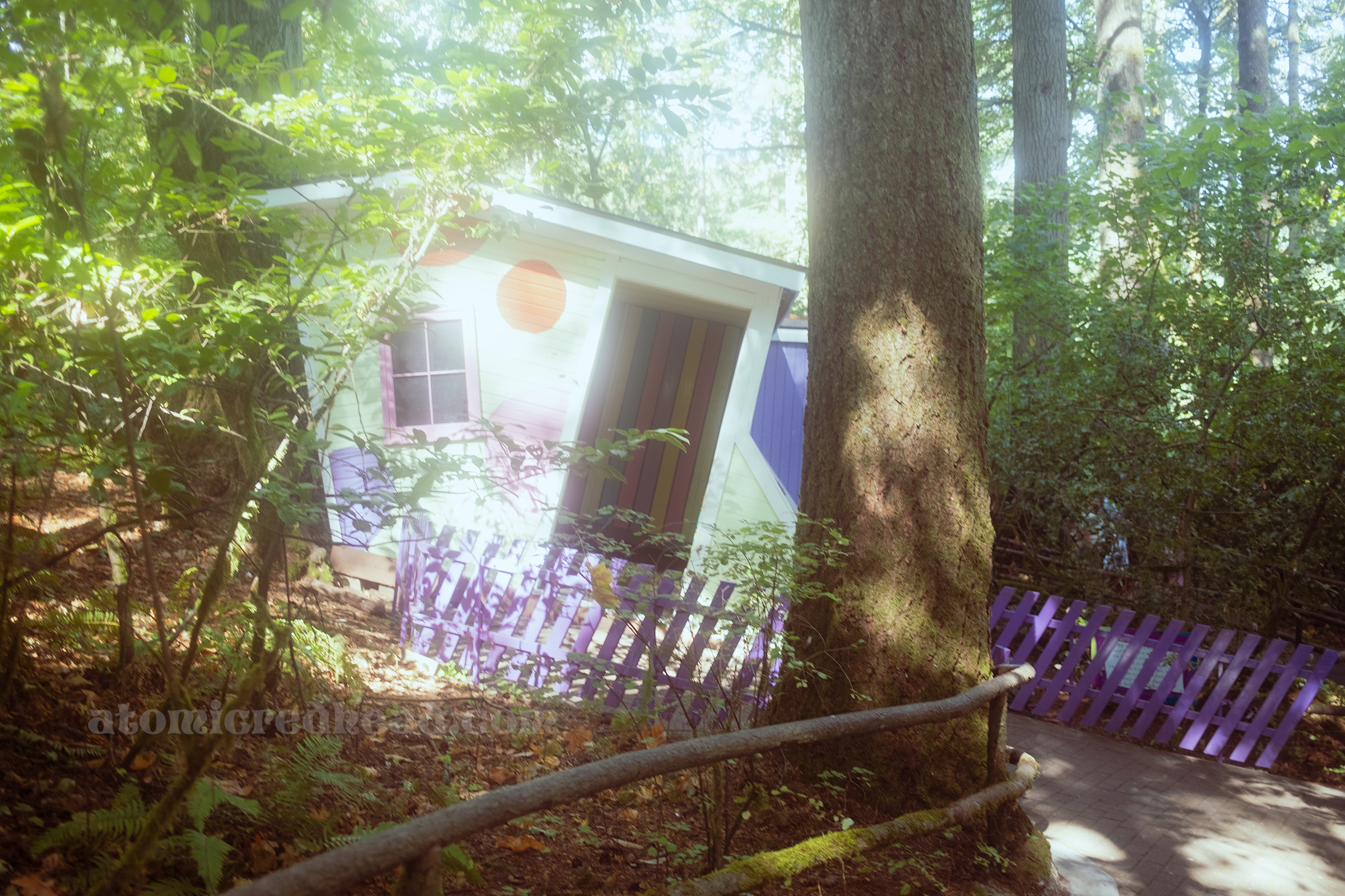 A colorful crooked house, from the Crooked Man story.