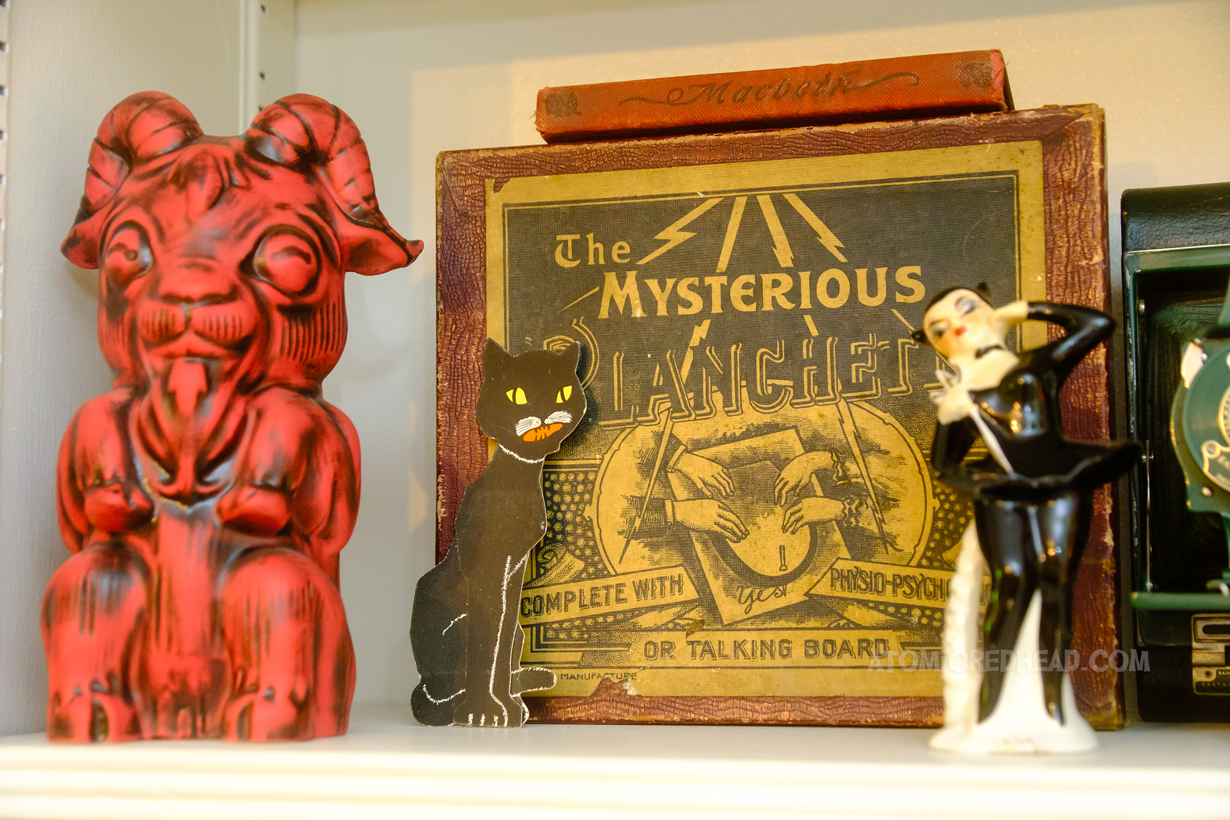 Close-up of the box for an antique writing planchette. 
