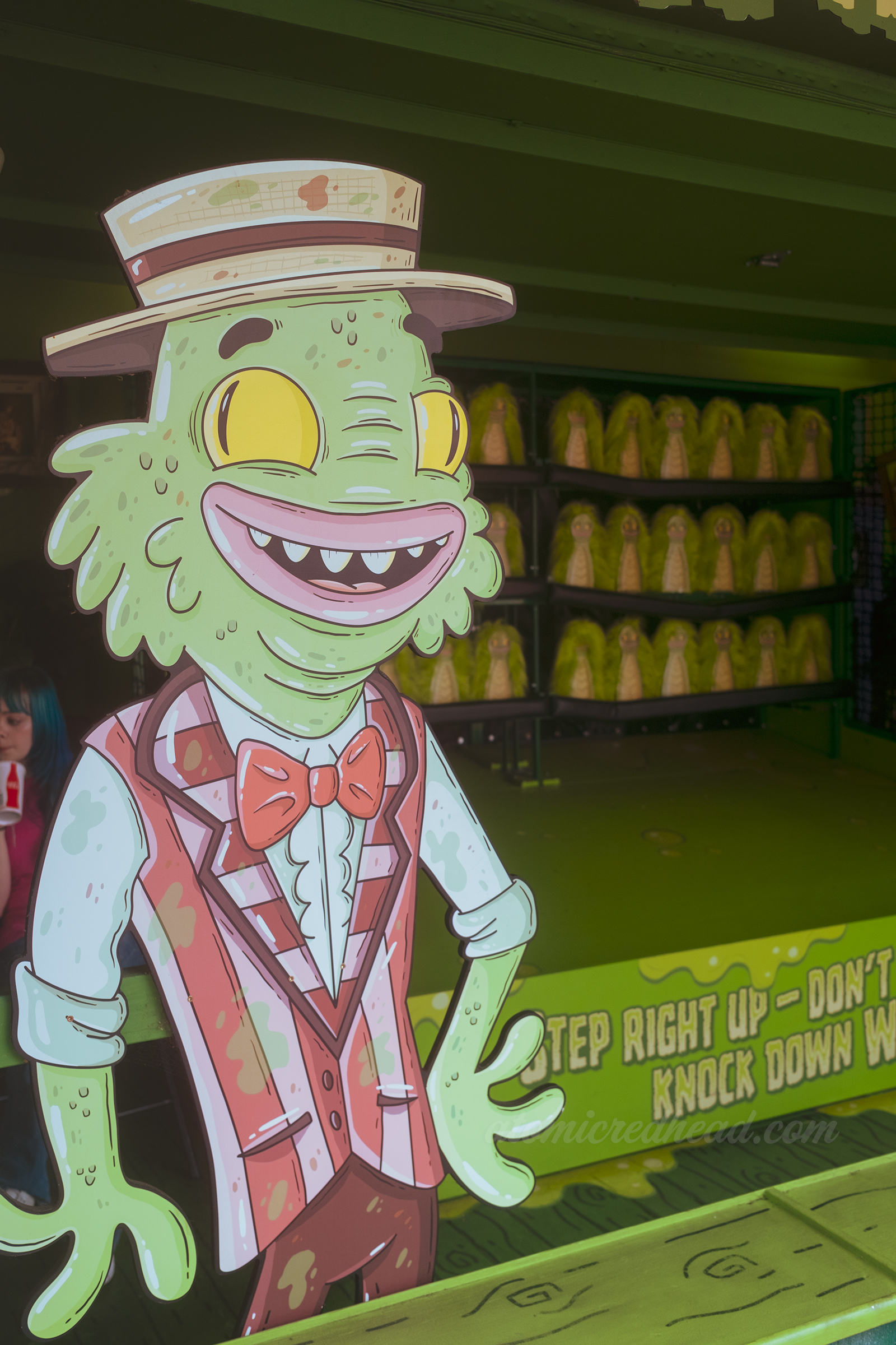 Close-up of "Willamette Willy" a sea monster dressed as a carnival barker.