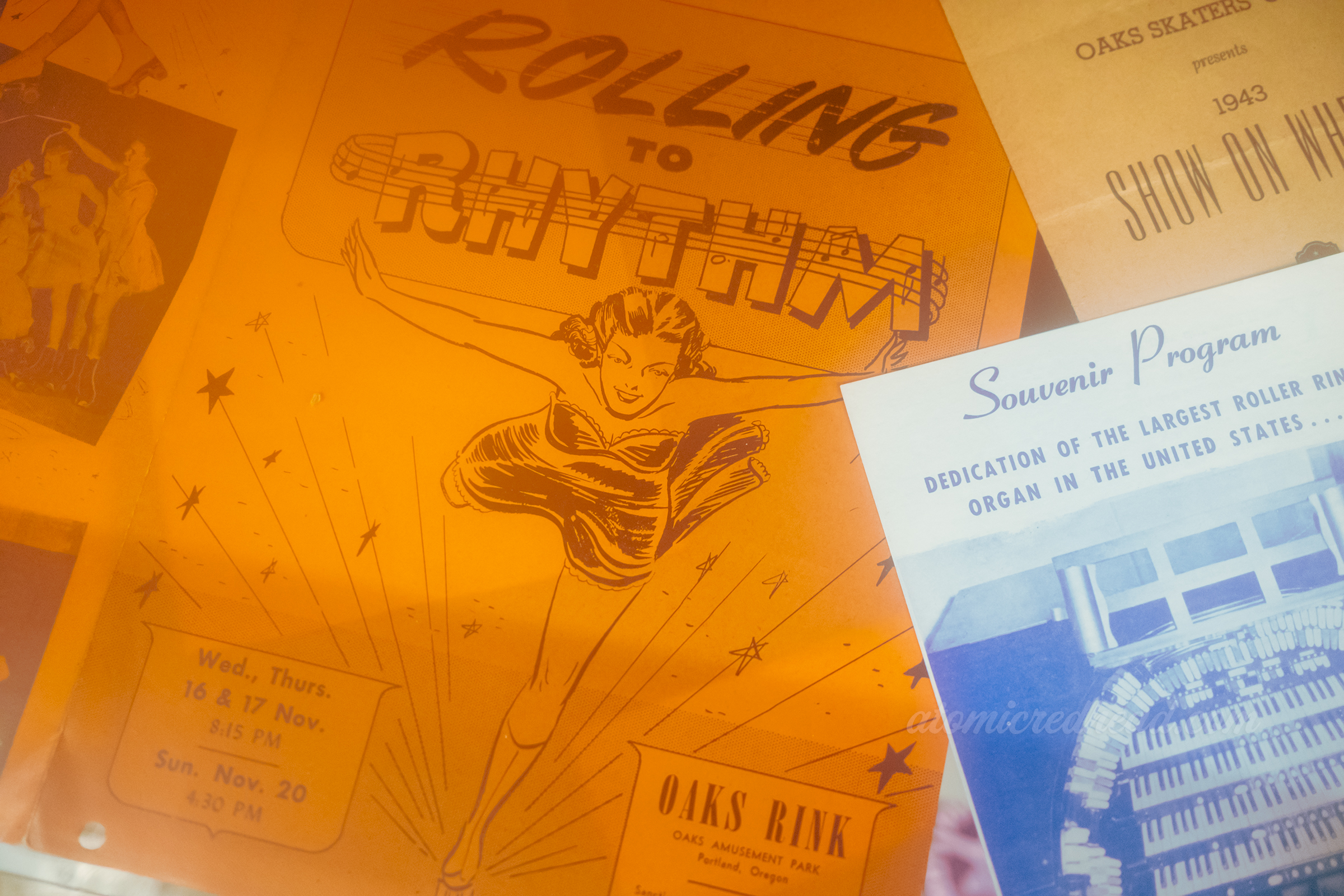 Close-up of a 1940s flyer for the roller rink.