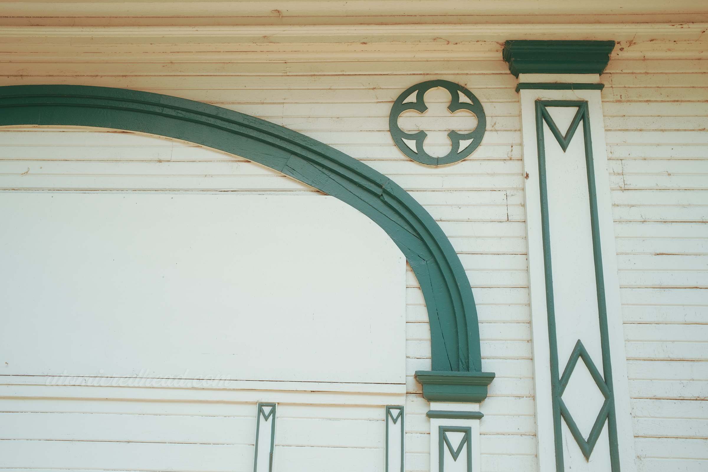 Architectural details of the roller think, painted teal.