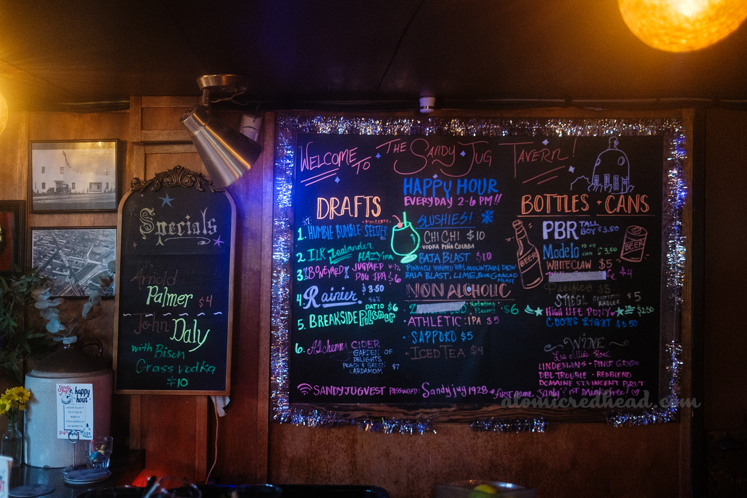 A large menu board advertises specials.