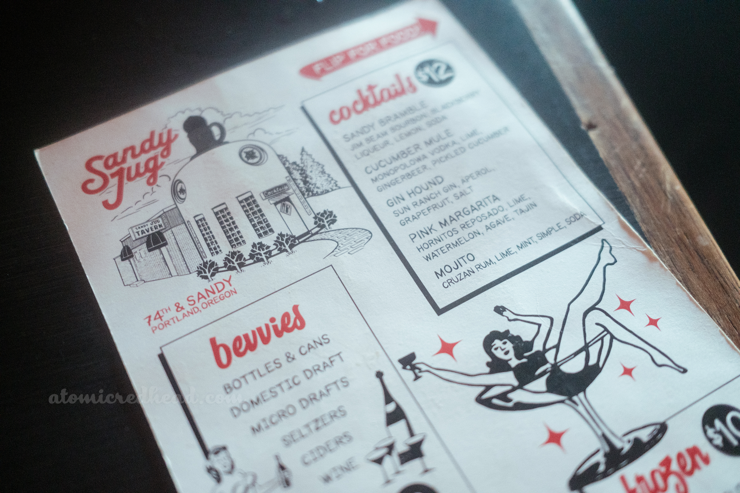 The menu at the Sandy Jug.