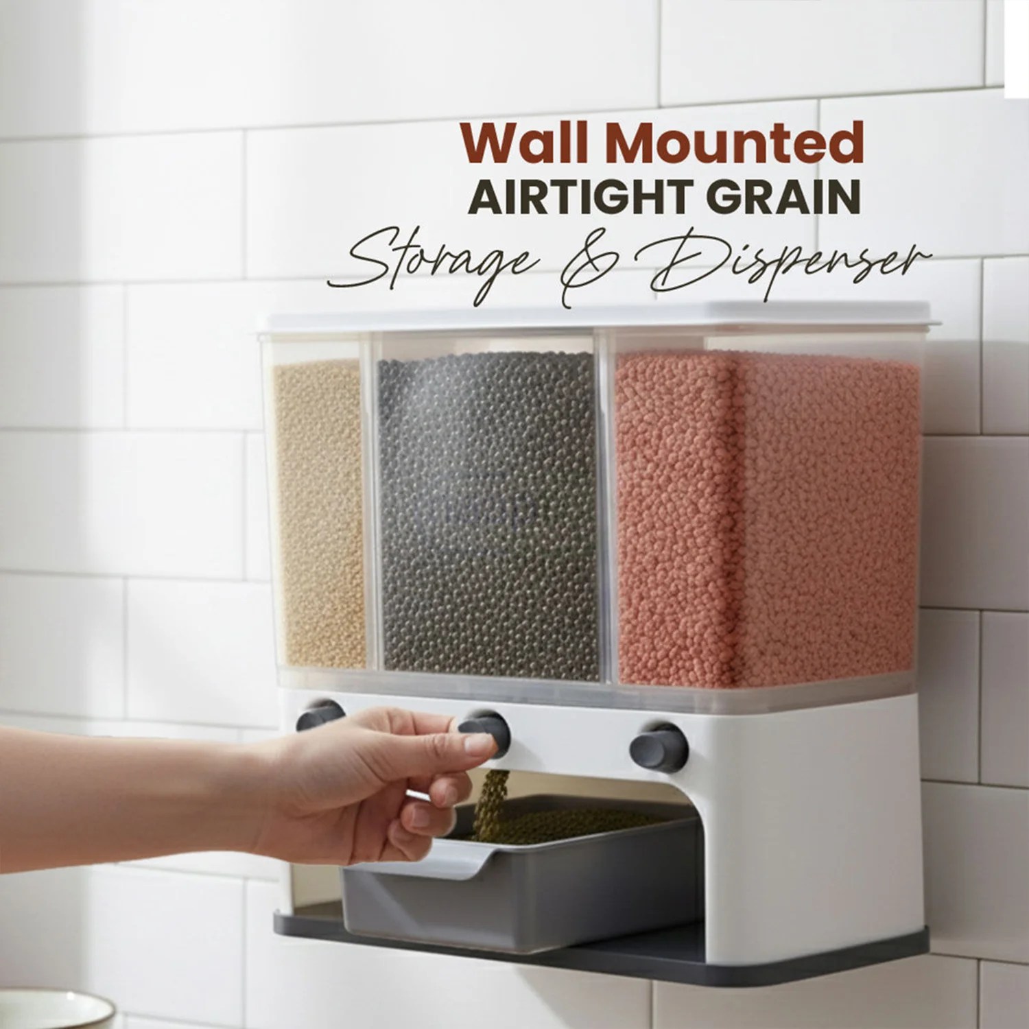 Wall Mount Cereal Dispenser 3-in-1 Push Button, 6000ml