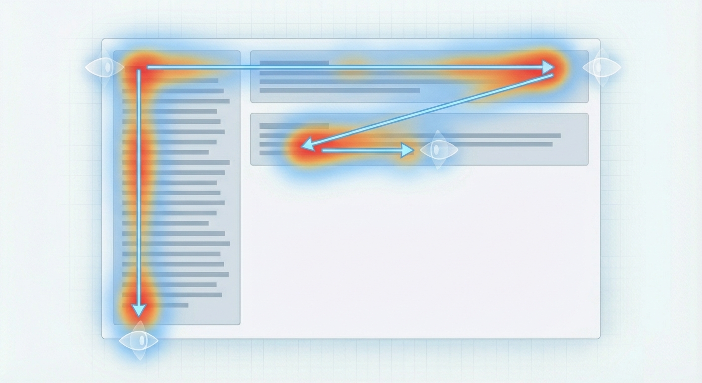 A heatmap showing web page viewing patterns in an F-shape.