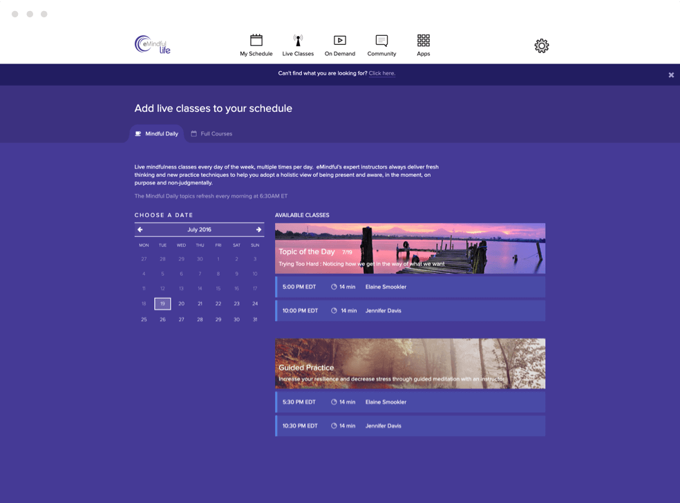 Schedule page on eMindful. ATTCK case study