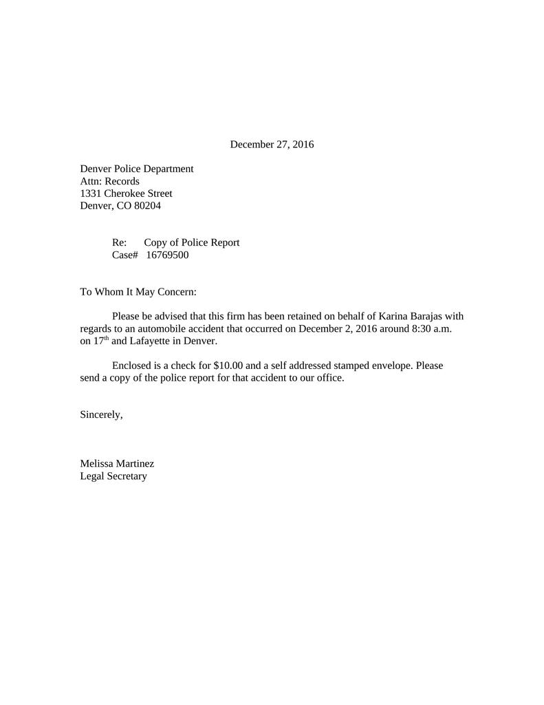 Letter Requesting Police Report Attorney Docs