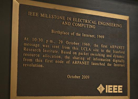 A plaque at the birthplace of the Internet on campus at UCLA in Los Angeles. 