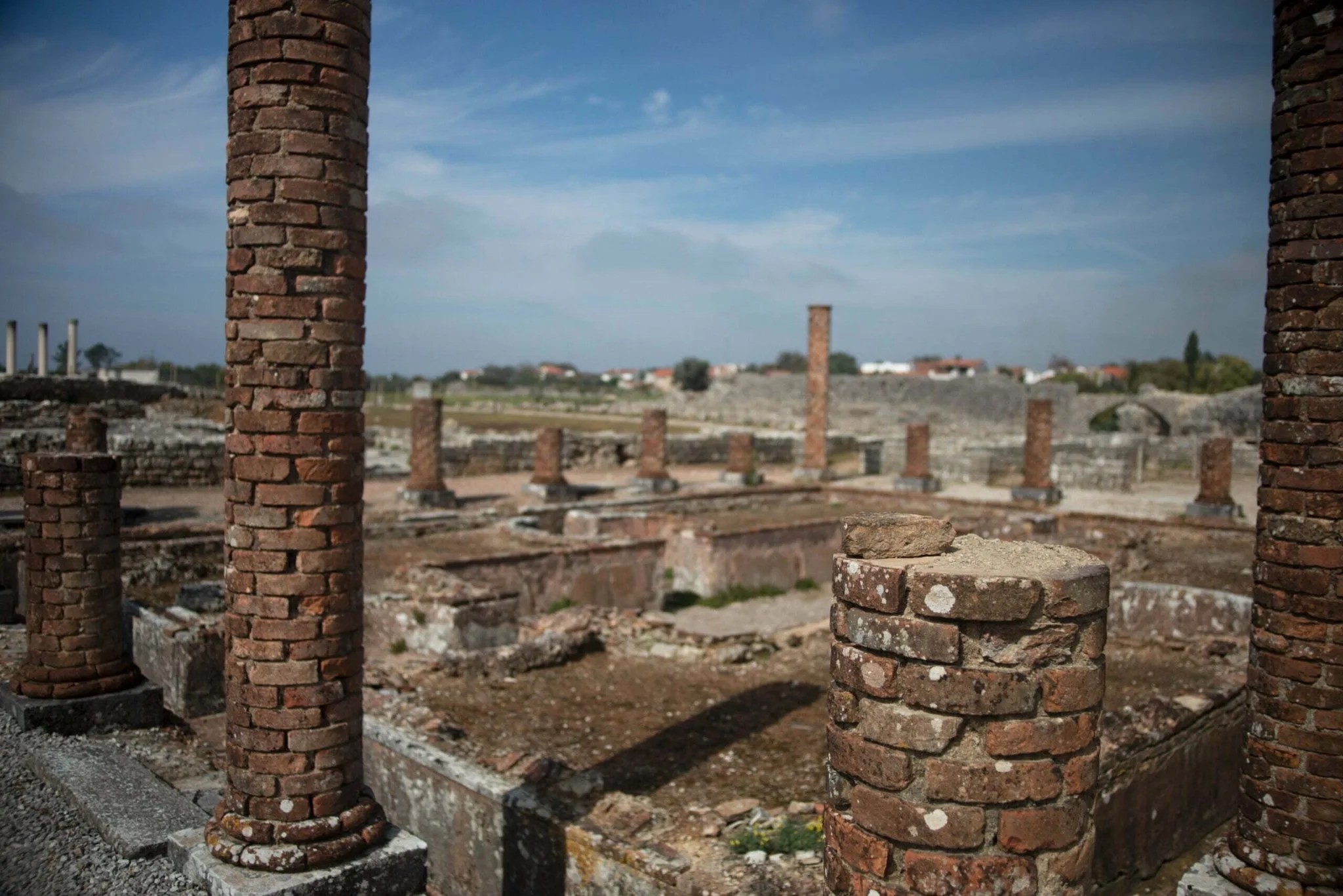Roman columns and archaeological ruins at Conímbriga near Coimbra