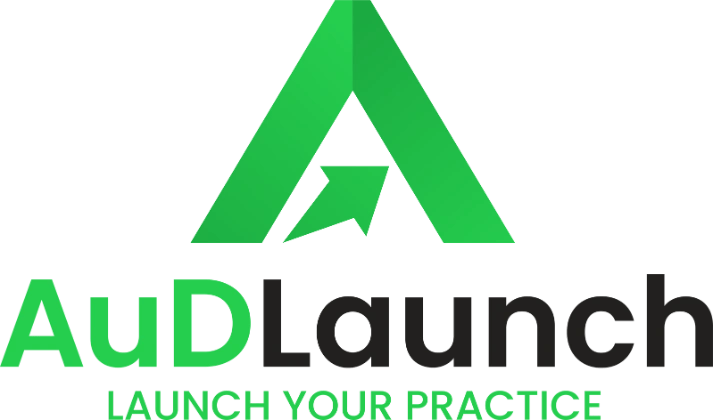 AuDLaunch logo for hearing aid practice startup and launch consulting