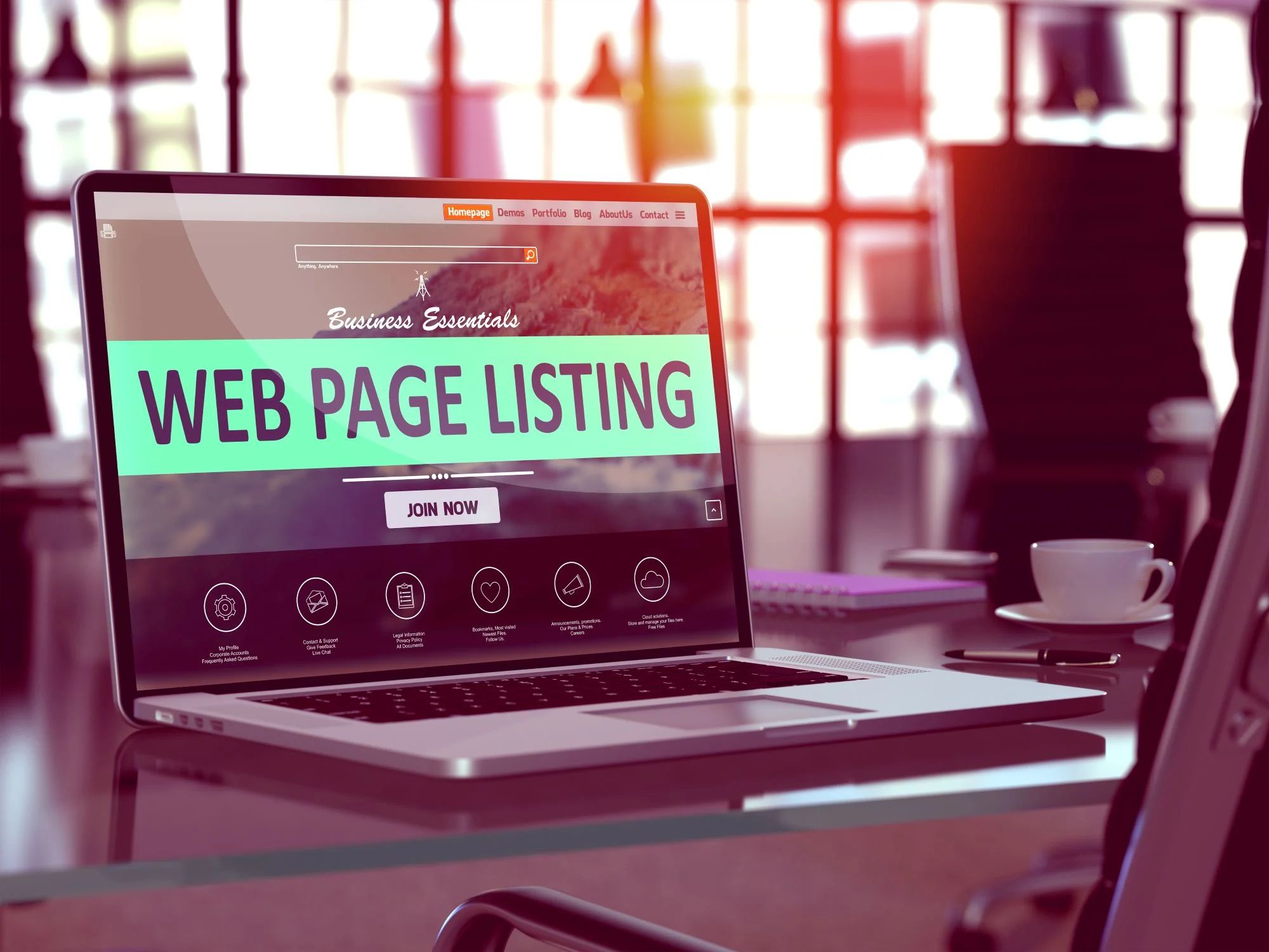 Open laptop saying "Web Page Listing"