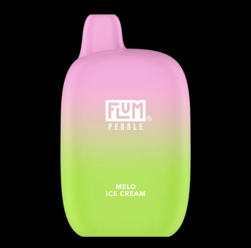 Pink-to-green Gradient Flum Pebble Melo Ice Cream Bottle Against a Black Background - Australia E-cigarette Store