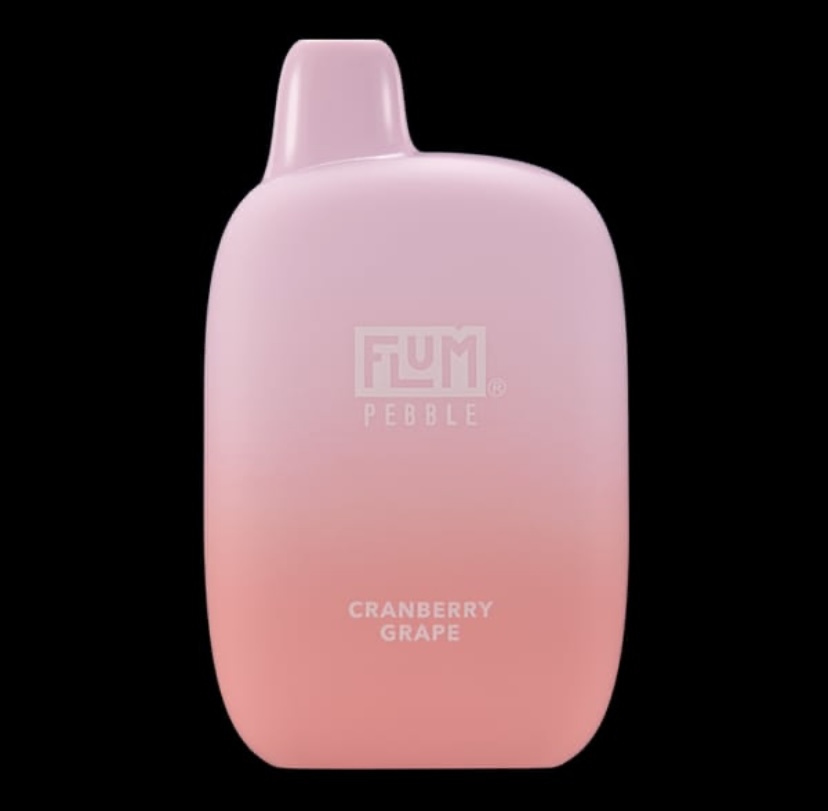 Pink Gradient Flum Pebble Disposable Vape in Cranberry Grape Flavor Against a Black Background Best for Product Page Usage Identifying Flavor and Brand - Australia E-cigarette Store