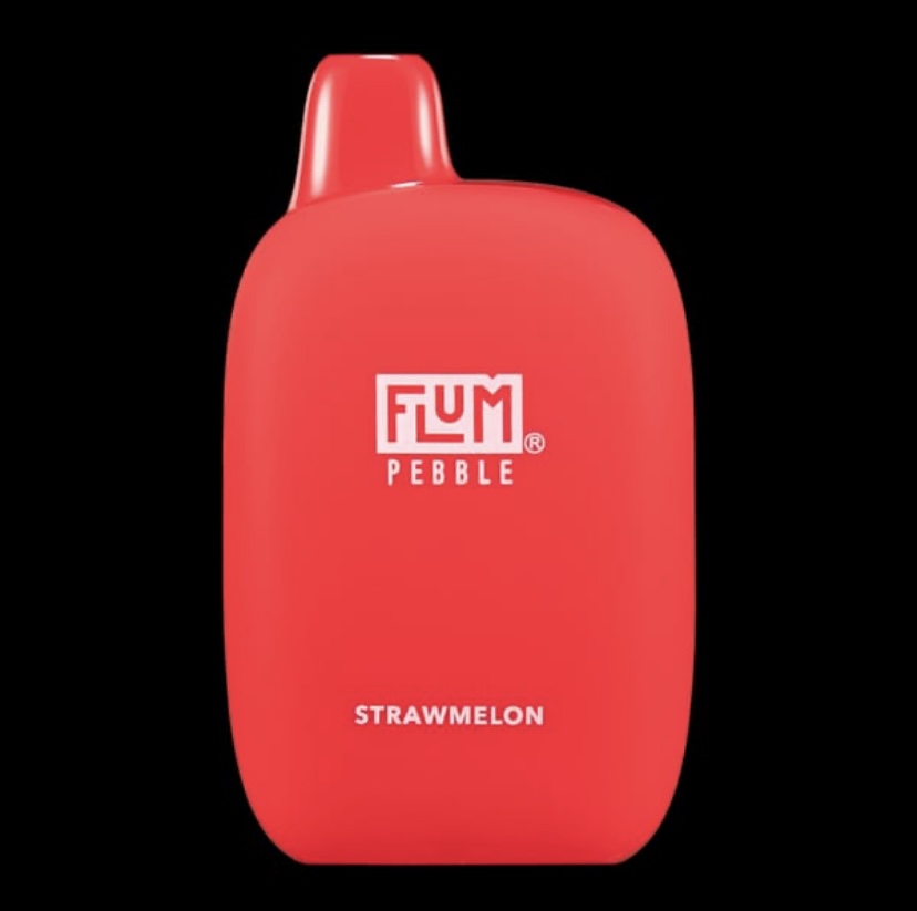 Red Flum Pebble Bottle with Strawmelon Flavor on a Black Background - Australia E-cigarette Store