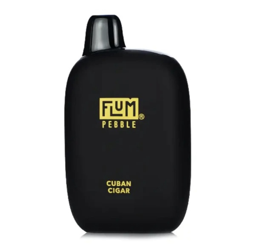 Black Flum Pebble Vape Pod in a Protective Case with Yellow Branding and the Words cuban Cigar on It - Australia E-cigarette Store