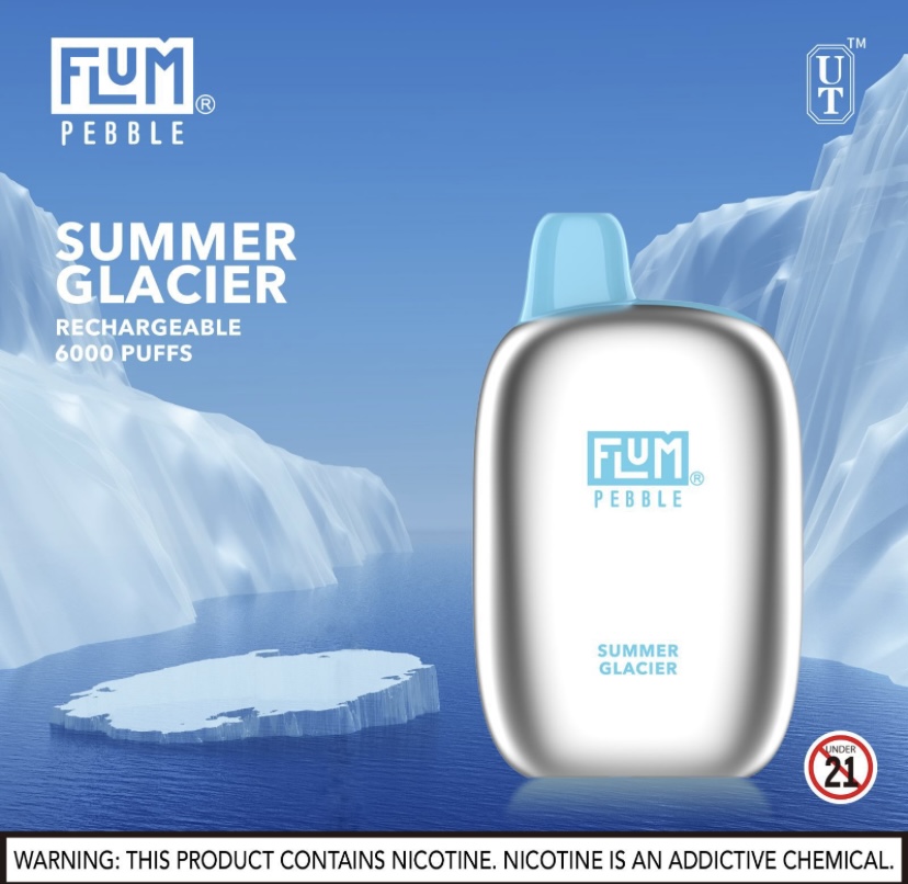 Flavored Disposable Vape Device Labeled summer Glacier with White and Silver Body Blue Cap and Icy Arctic Background - Australia E-cigarette Store