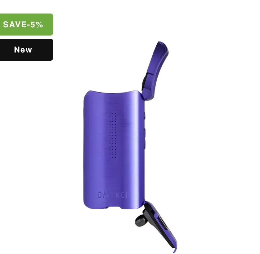 Purple compact handheld gadget with a fold-out arm and belt clip, seen from the side. The word 'DAWNCI' appears on the body.