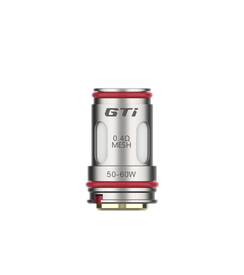 GTi 0.4Ω mesh vape coil with red O-rings and 50–60W rating (close-up)