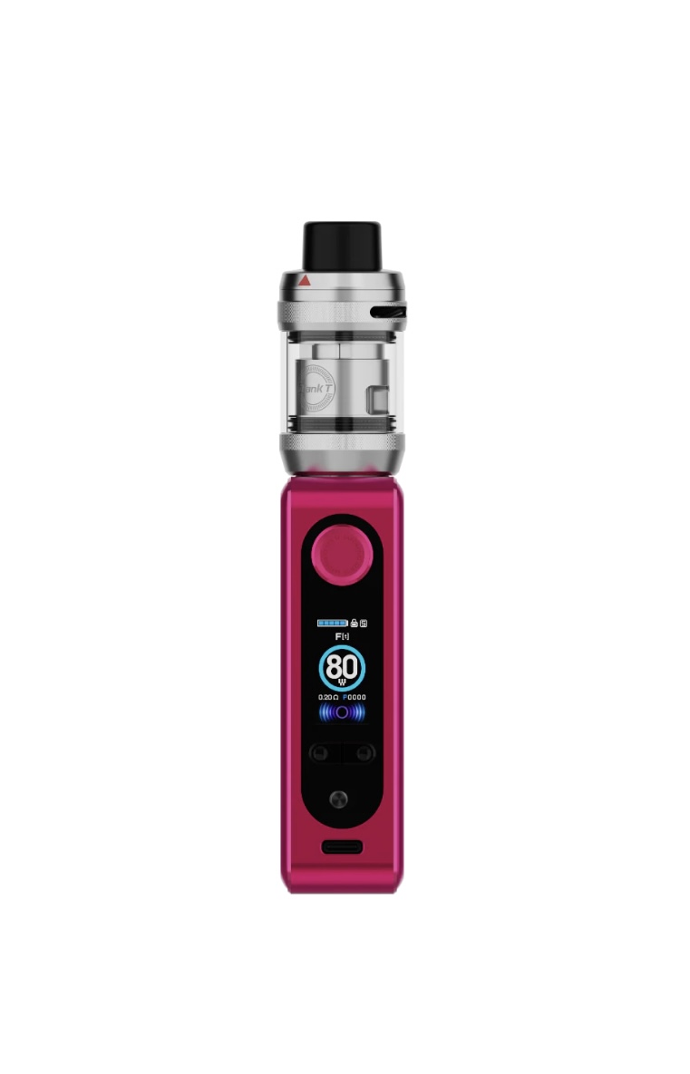 Pink Handheld Vape Mod with Black Display Circular Fire Button and a Clear Tank Mounted on Top - Australia E-cigarette Store