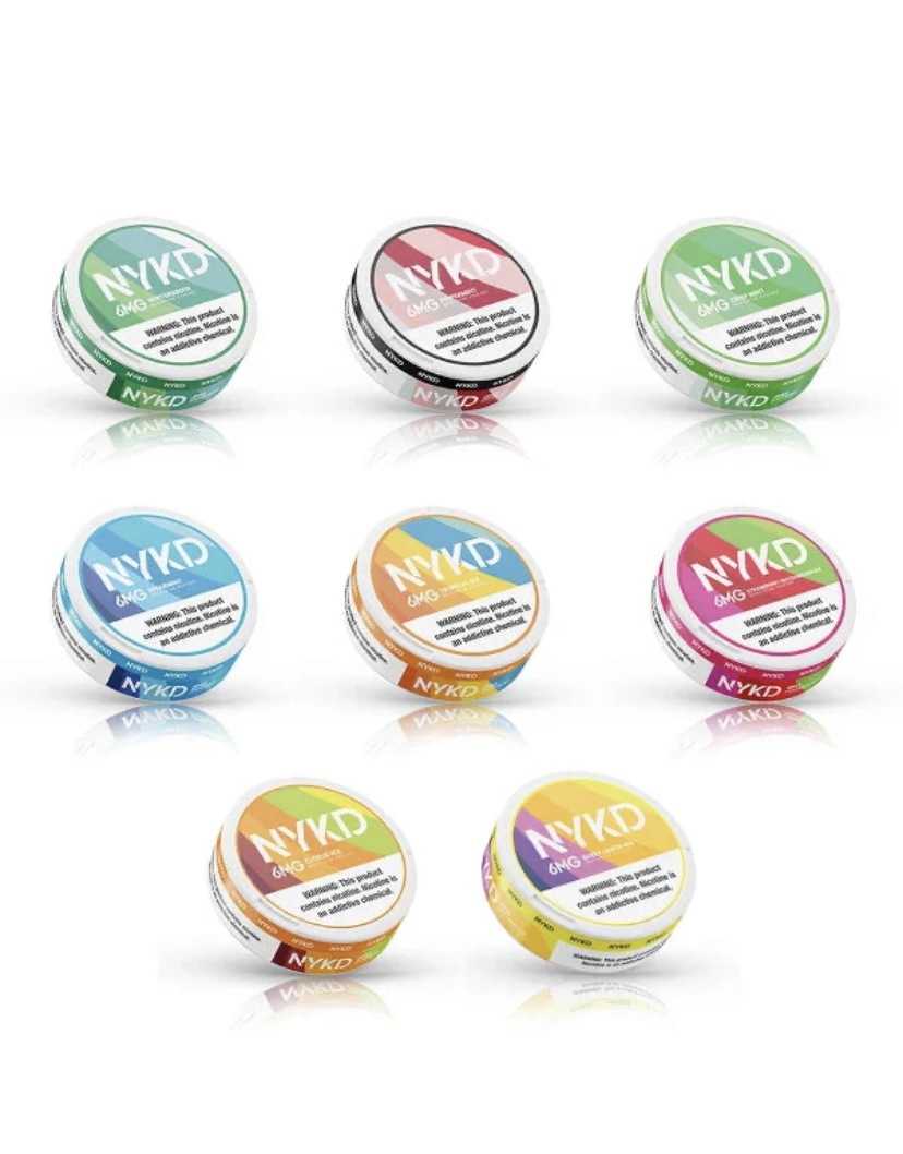 Nine NYKD round tins in different colors arranged in a 3x3 grid.