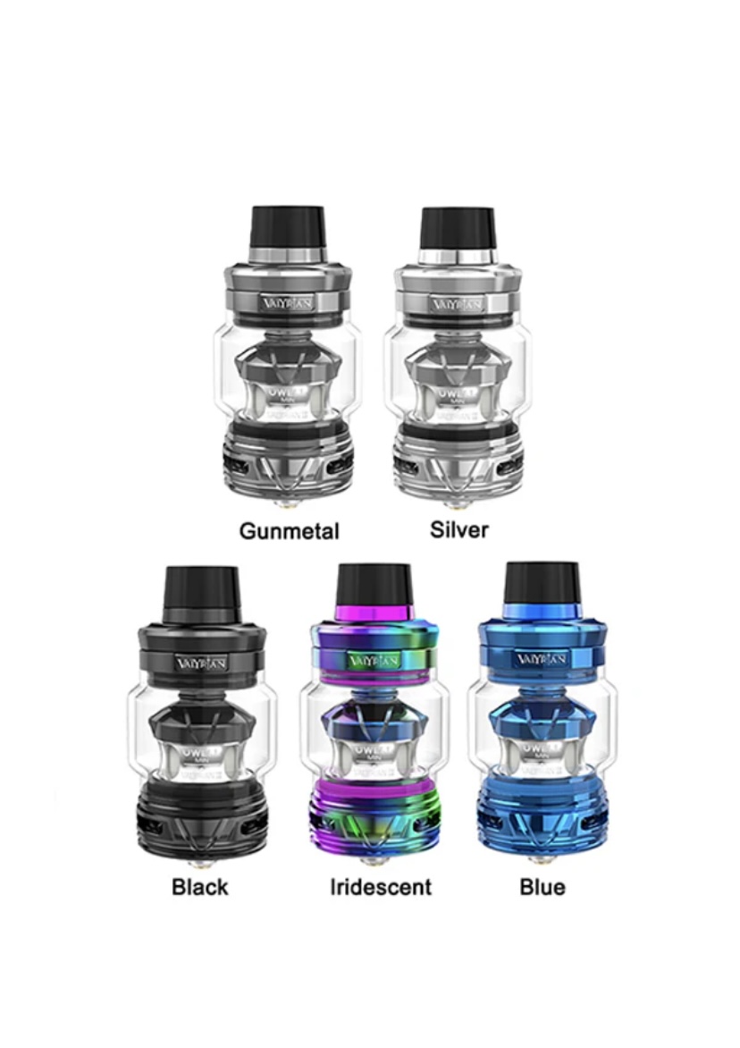 Five Vape Tanks in Gunmetal Silver Black Iridescent and Blue Colors Arranged in Two Rows - Australia E-cigarette Store