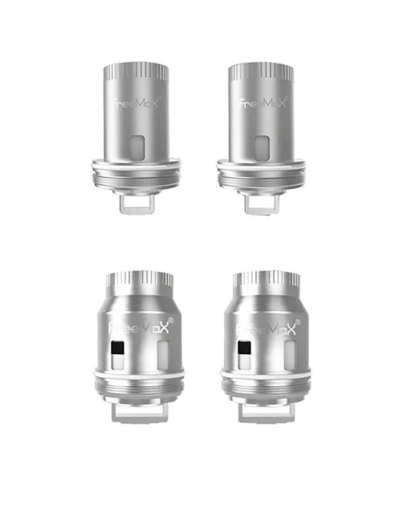 Set of four silver vape coil heads arranged in a 2x2 grid for replacement in vape tanks.