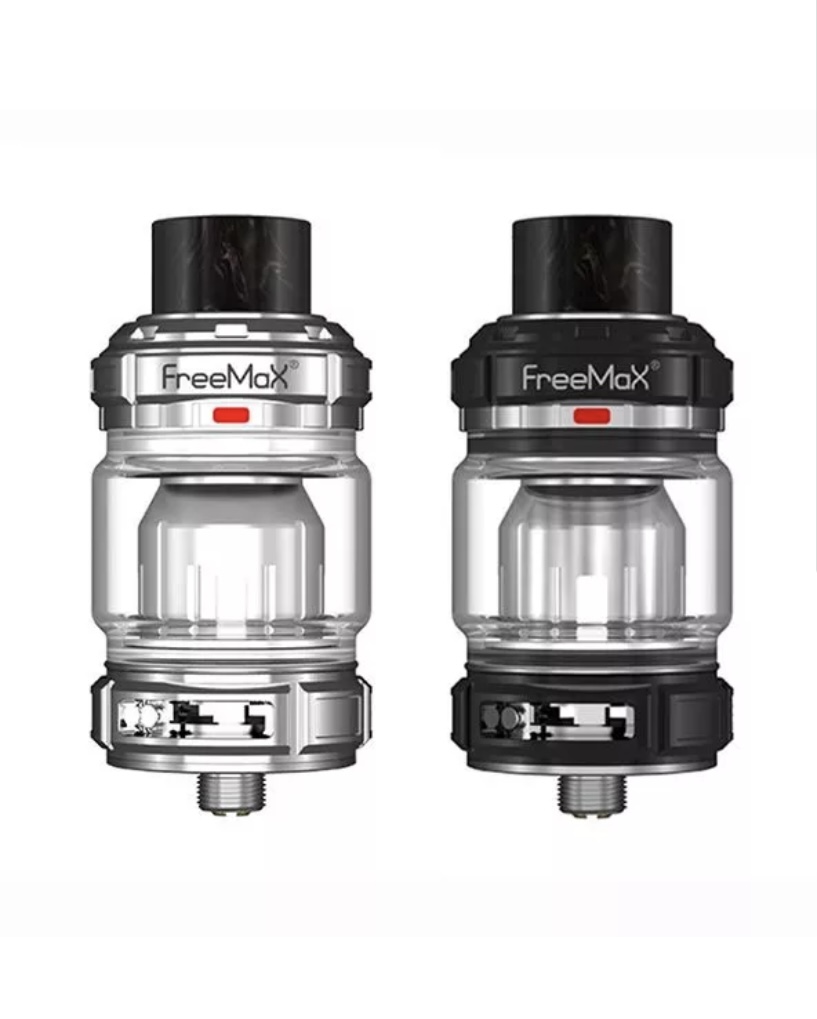 Two Freemax Vape Tanks Shown Side by Side One Silver and One Black with Glass Tanks and Metallic Bases - Australia E-cigarette Store